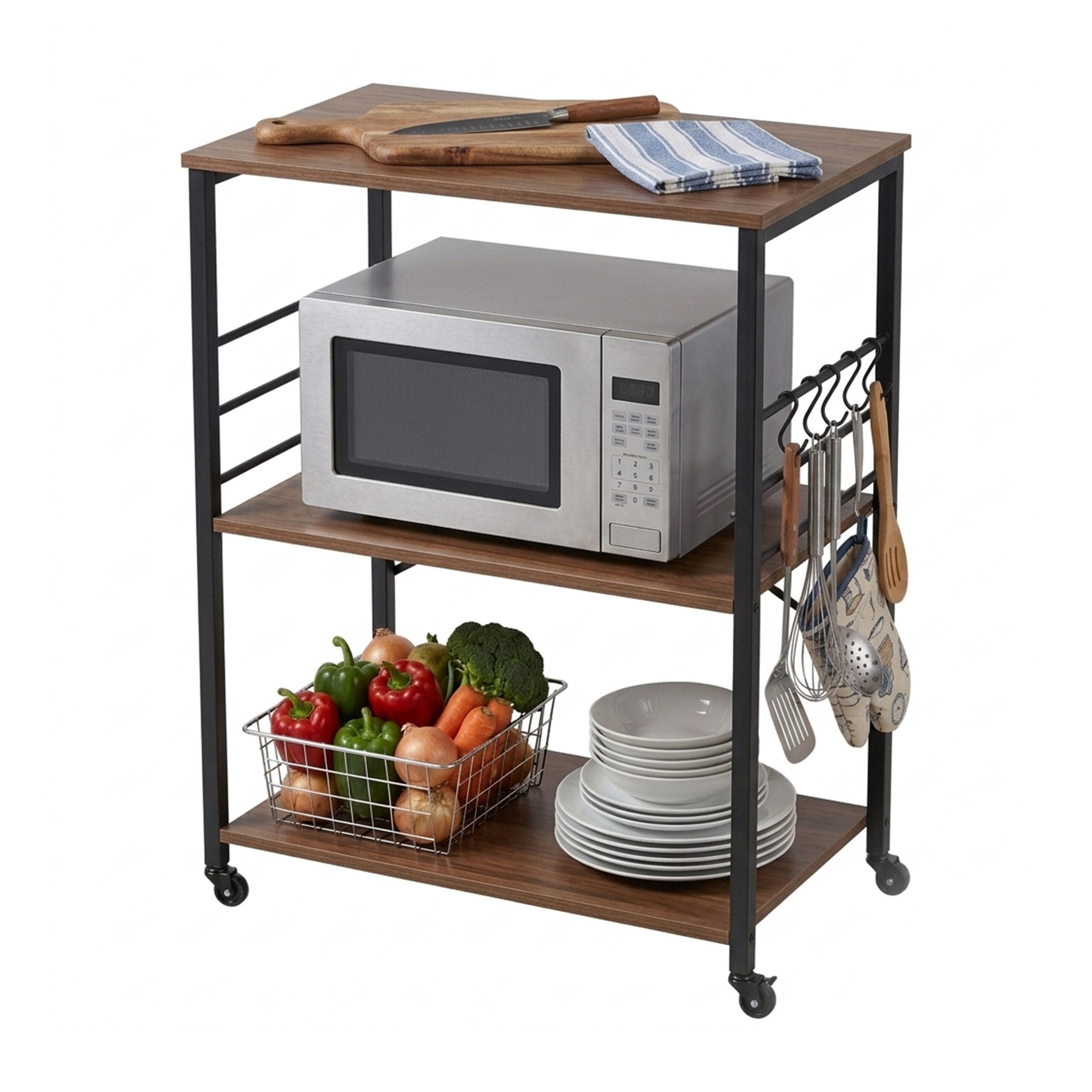 relaxdays Servierwagen Küchenrollwagen 3 Ebenen, (7 St), Industrial, 60 cm