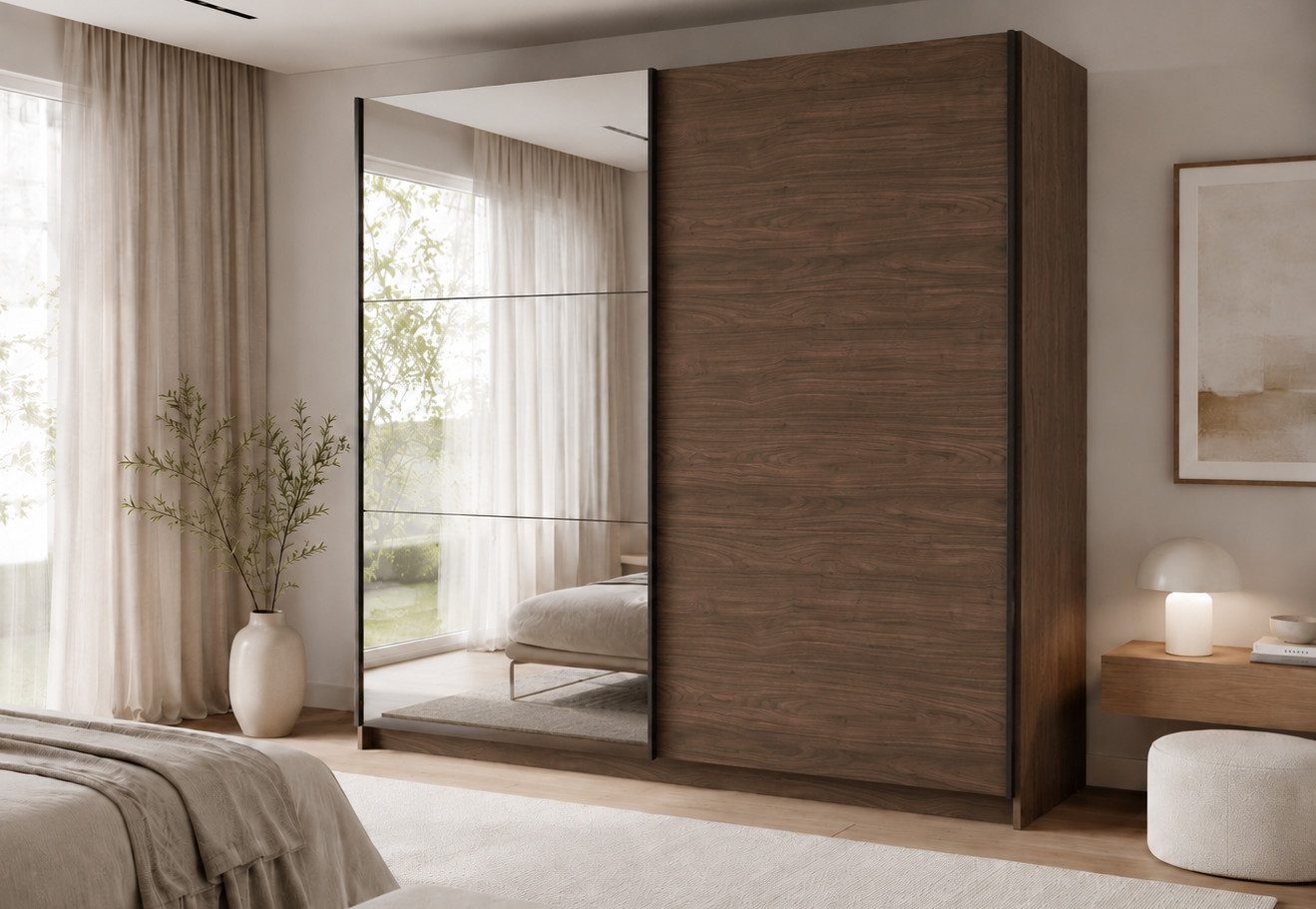 Home affaire Kleiderschrank MALOJA modern mit viel Stauraum, Fächer & Kleiderstange, Breite 200 cm Garderobe mit 2 Schiebetüren, mit Spiegel, erhältlich in 2 Farben