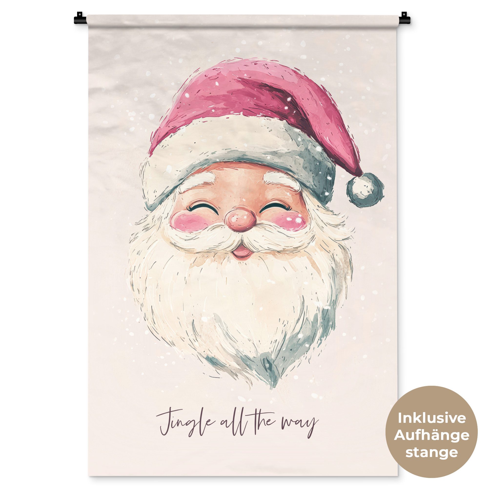 MuchoWow Wandteppich Weihnachtsmann - Weihnachten - Zitat - Beige, Rechteckig, Höhe: 3 mm, Wandtuch Wohnzimmer, Schlafzimmer, 90x135 cm