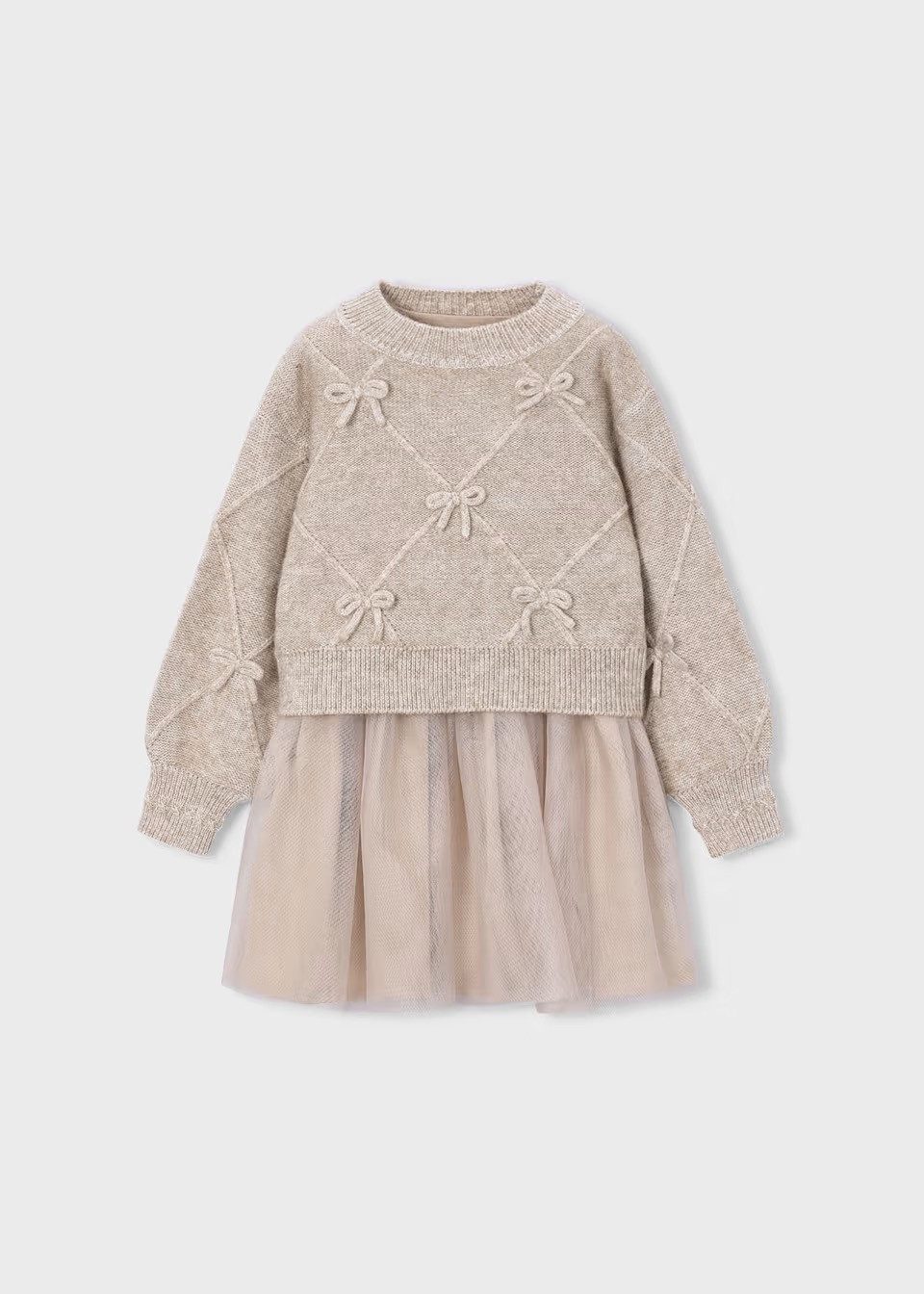 Mayoral Strickkleid Mädchen Strickkleid mit Schleifen – Beige, (492737)