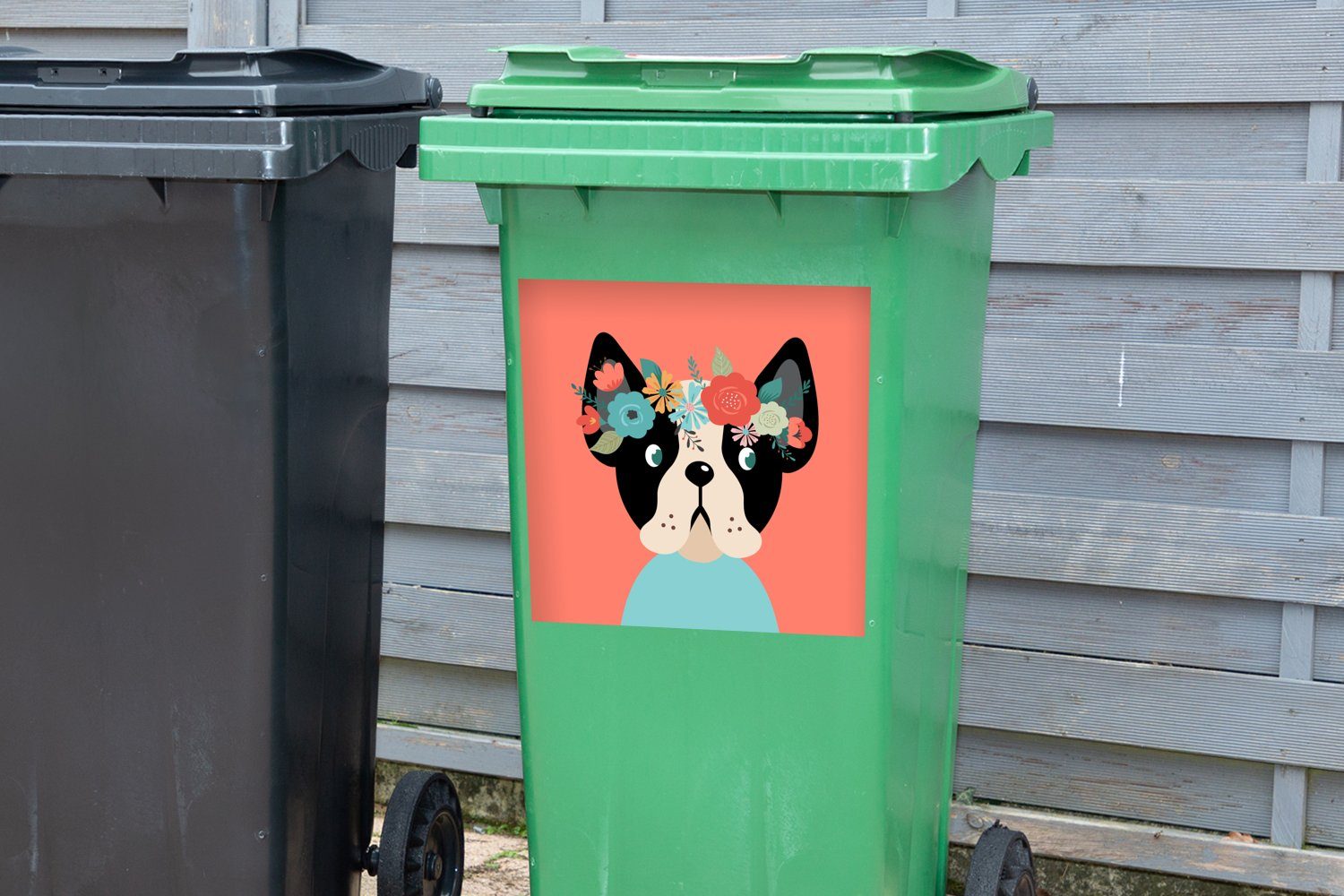 MuchoWow Wandsticker Blumen Abfalbehälter Hund Mülleimer-aufkleber, - Mülltonne, (1 Sticker, - St), Rosa Container,