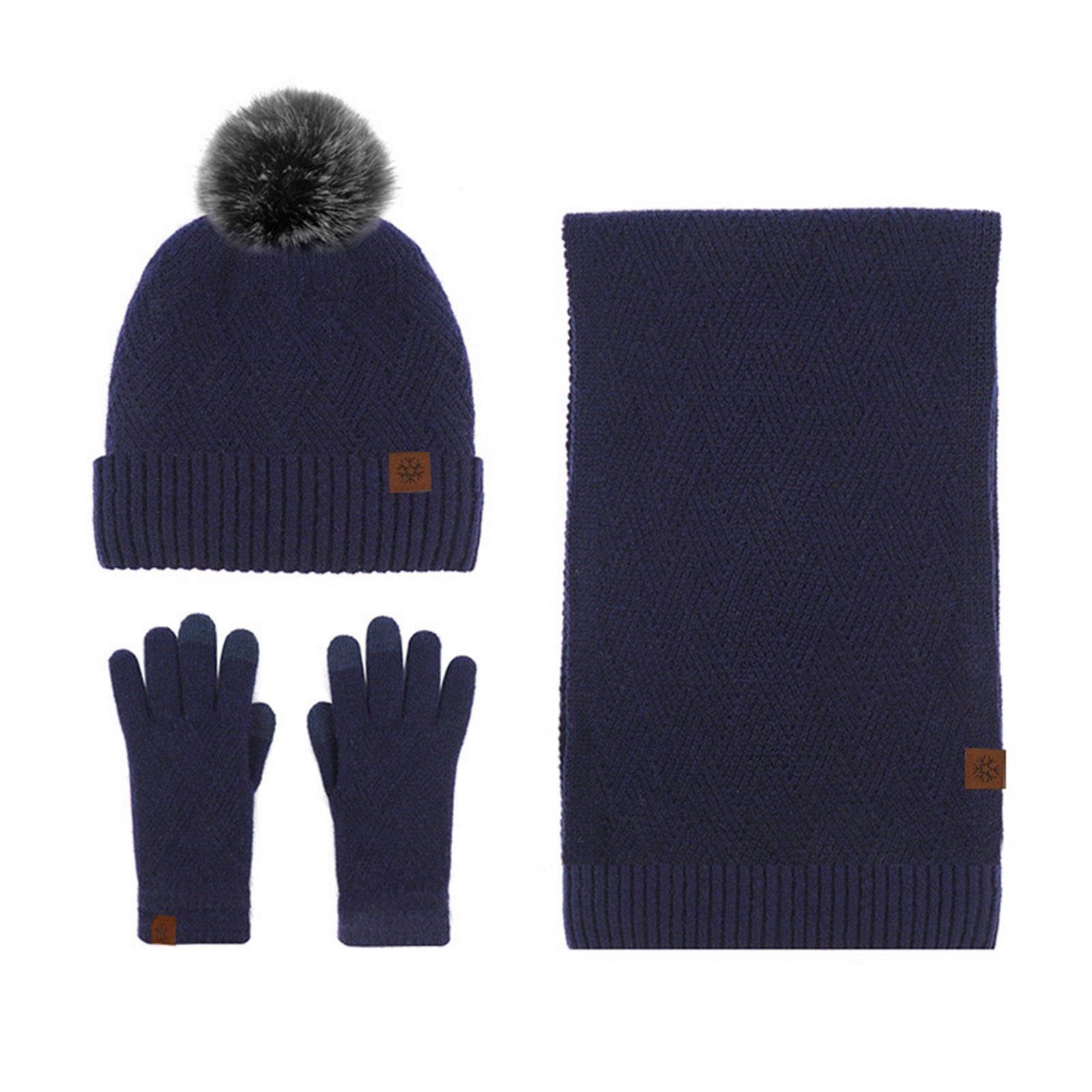 Rutaqian Beanie 3 in 1 Winter Warm Beanie Handschuh Und Lang Schal StrickmüTze Set (kältebeständiges, warmes Fleece-Set, MüTze Schal Handschuhe Damen Set) für Damen