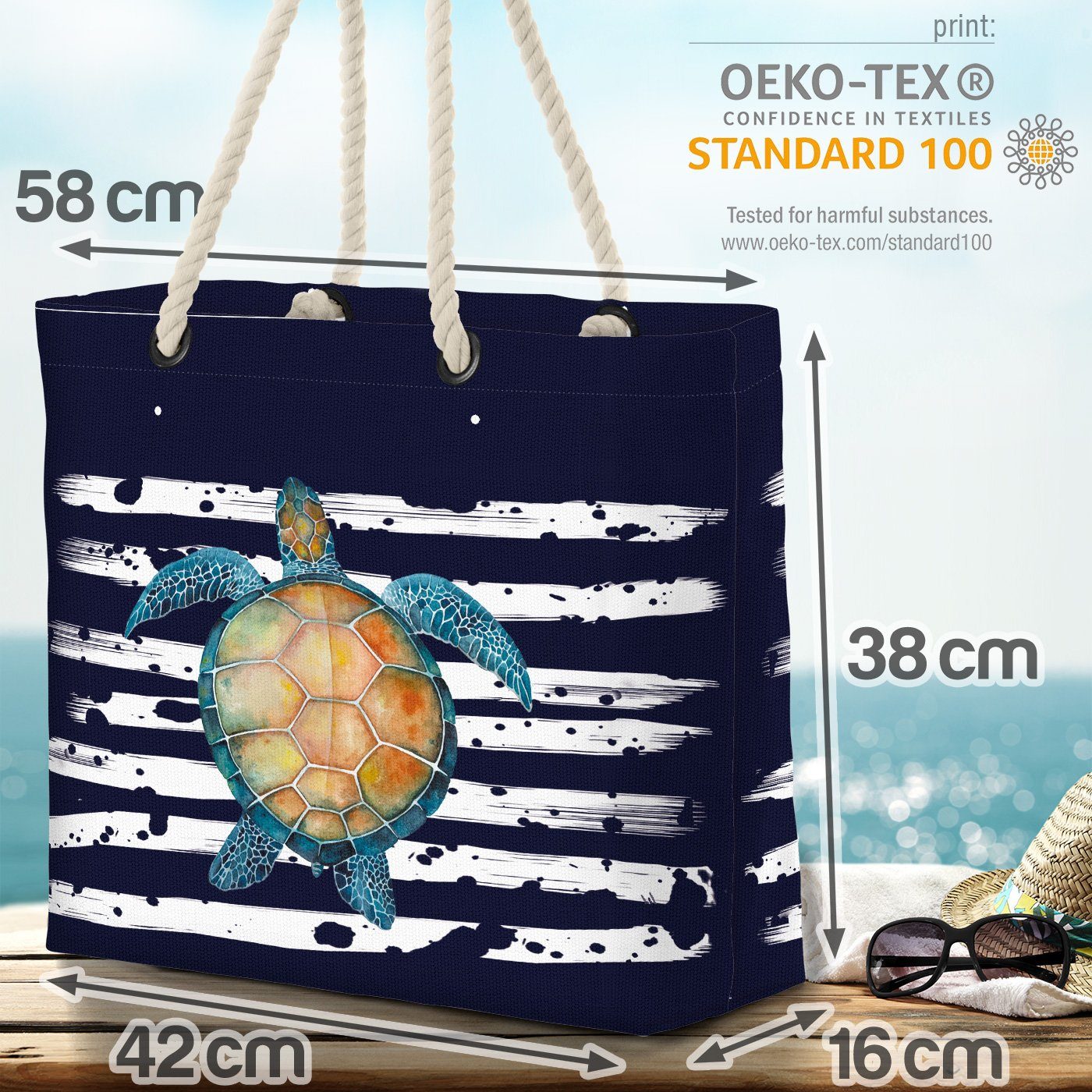 VOID Strandtasche (1-tlg), Schildkröte marineblau Terrarium Strand See Meer