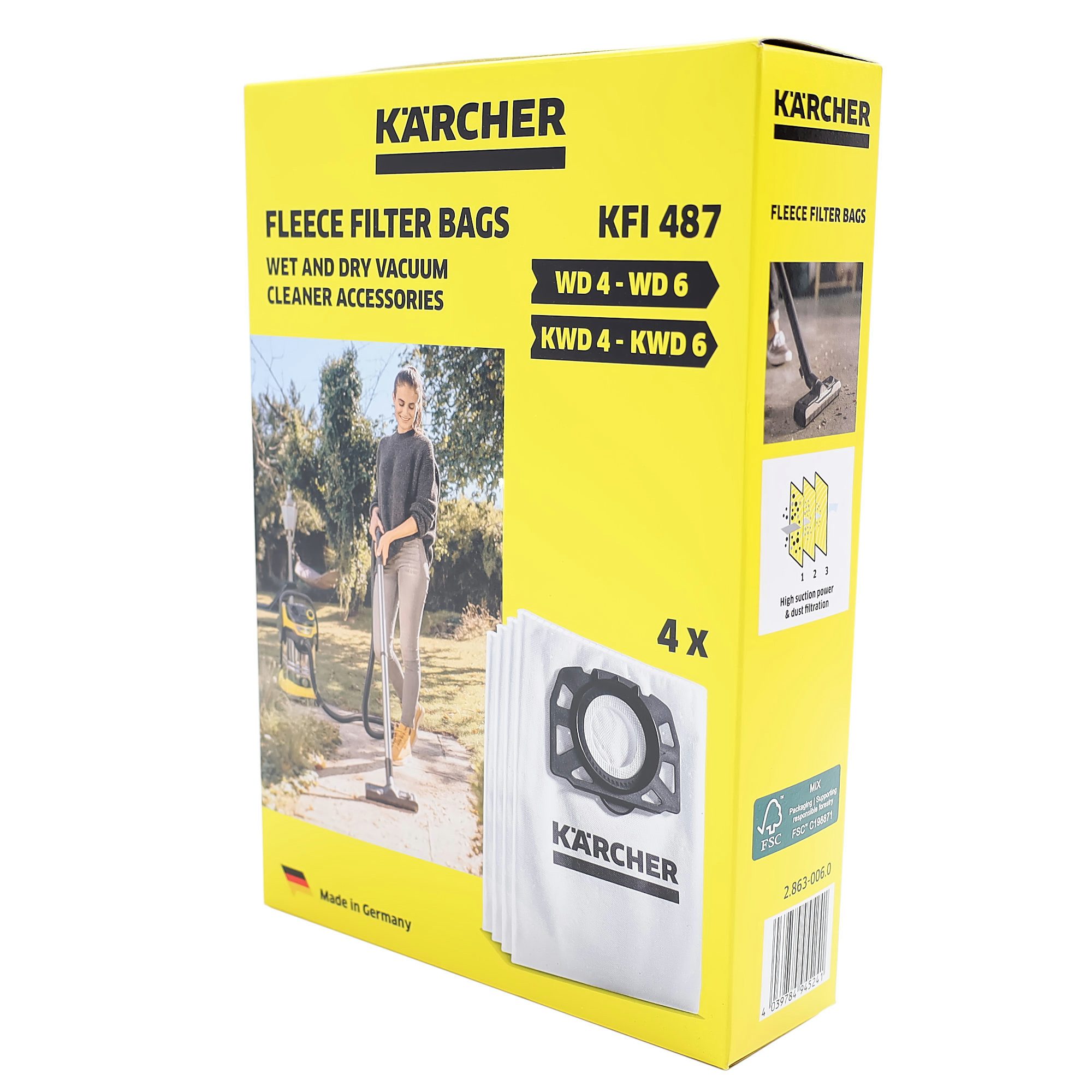 KÄRCHER Staubsaugerbeutel Vliesfilterbeutel 2.863-006.0, für WD4 WD5 WD6 MV4 MV5 MV6 Staubsauger Mehrzwecksauger