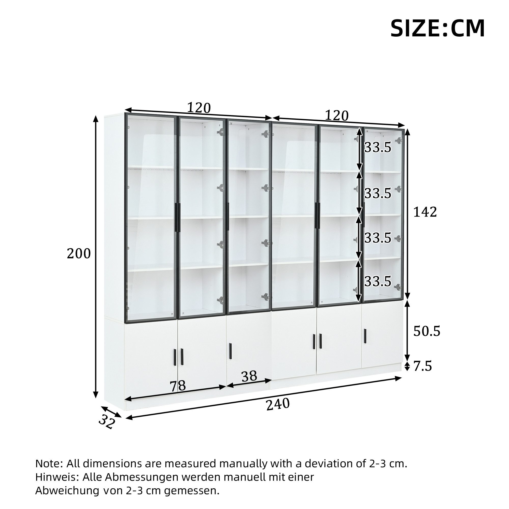 Merax Glasvitrine mit LED-Beleuchtung steuerbar per App (Wohnzimmerschrank Hochschrank Multifunktionsschrank, 2-St) Standvitrine mit 6 Türen und größer Stauraum – Bild 4 von 5