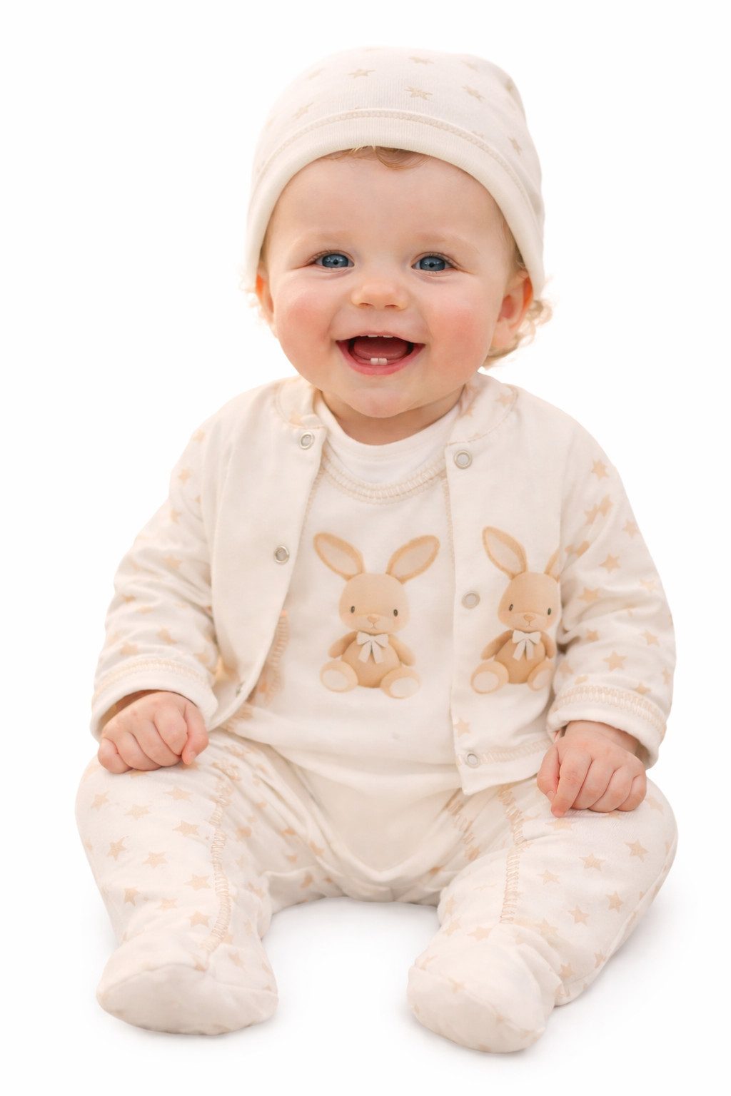 Strampler, Jäckchen & Mütze Stramplerhose Hemdchen Mützchen Baby Anzug mit Hasen