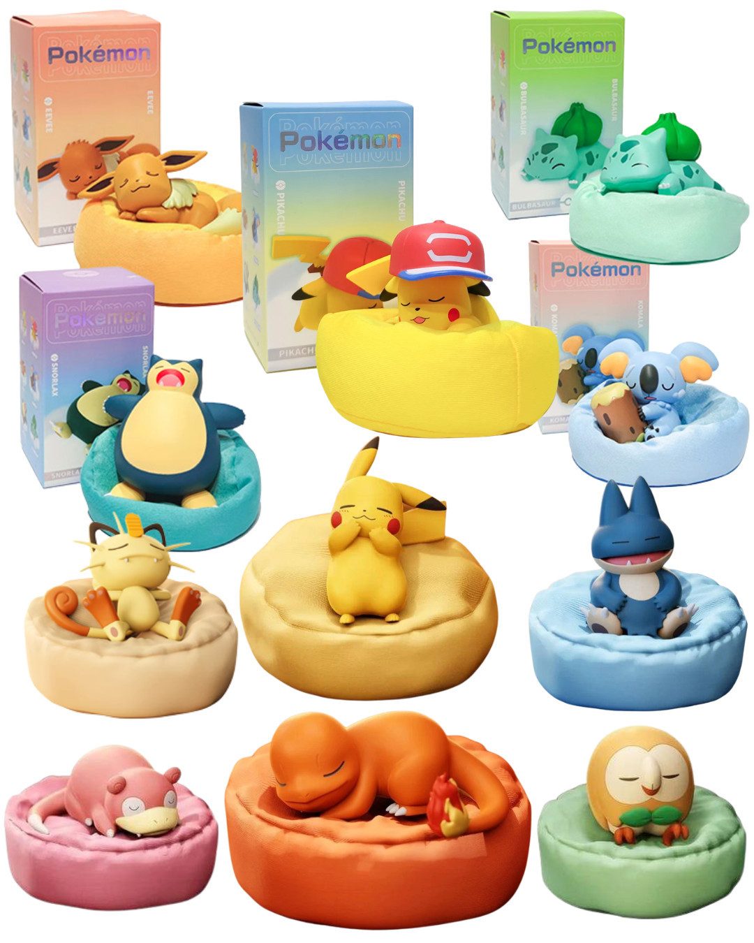 The Pokémon Company Sammelfigur schlafende Pokemon Figuren mit Kissen Sammlerstück Auswahl z.B Pikachu, Pikachu, Glumanda, Bisasam & co