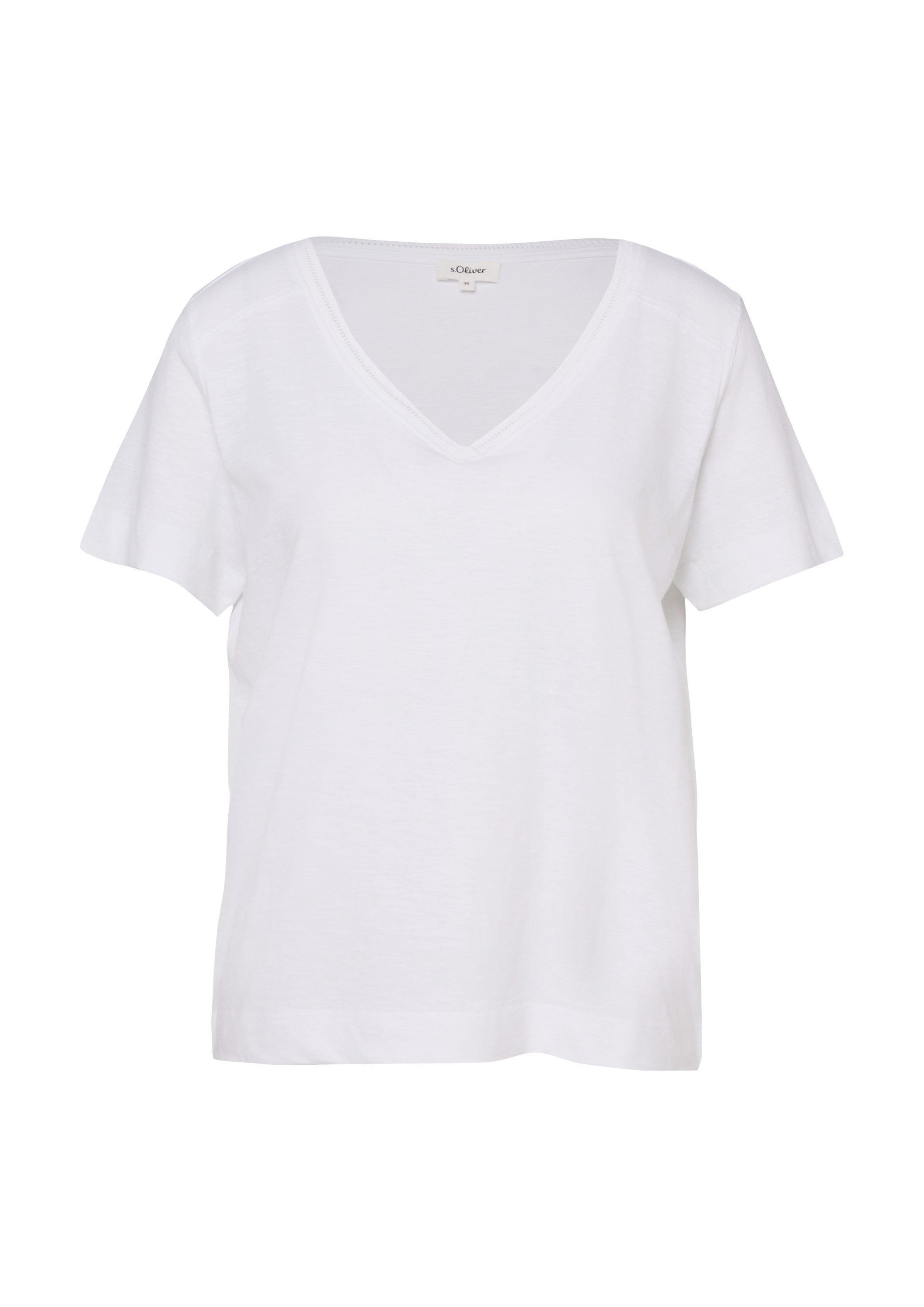 s.Oliver Kurzarmshirt T-Shirt Flammgarn-T-Shirt mit Ausschnitt-Detail