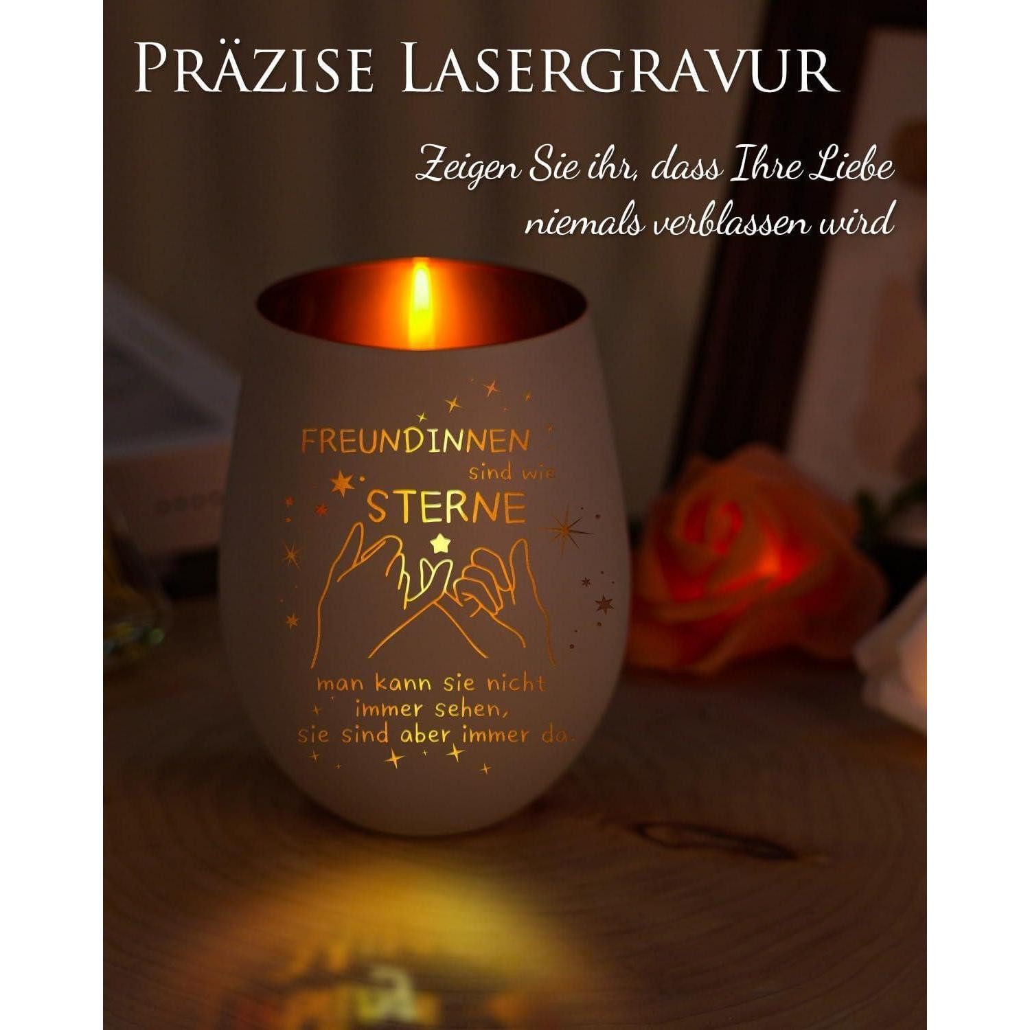 Funistree Windlicht Windlicht mit Gravur, Geschenk für Beste Freundin, Teelichthalter