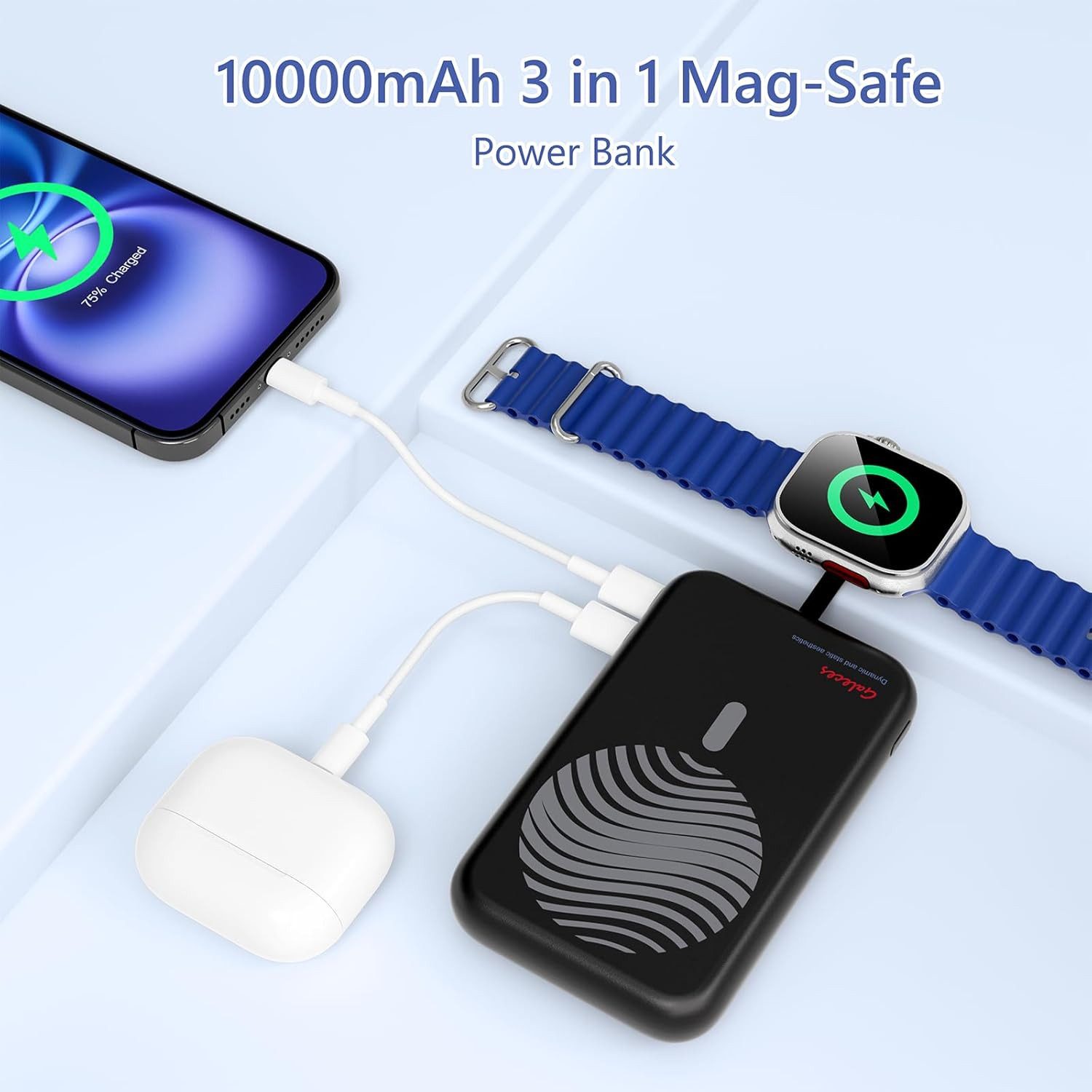 Galeces Powerbank 10000mAh magnetisch Wireless USB C Schnellladen Standfuß Powerbank Magnetische Powerbank 10000 mAh (5 V), Magnetisch Wireless Standfuß LED Anzeige Schnellladen 10000mAh