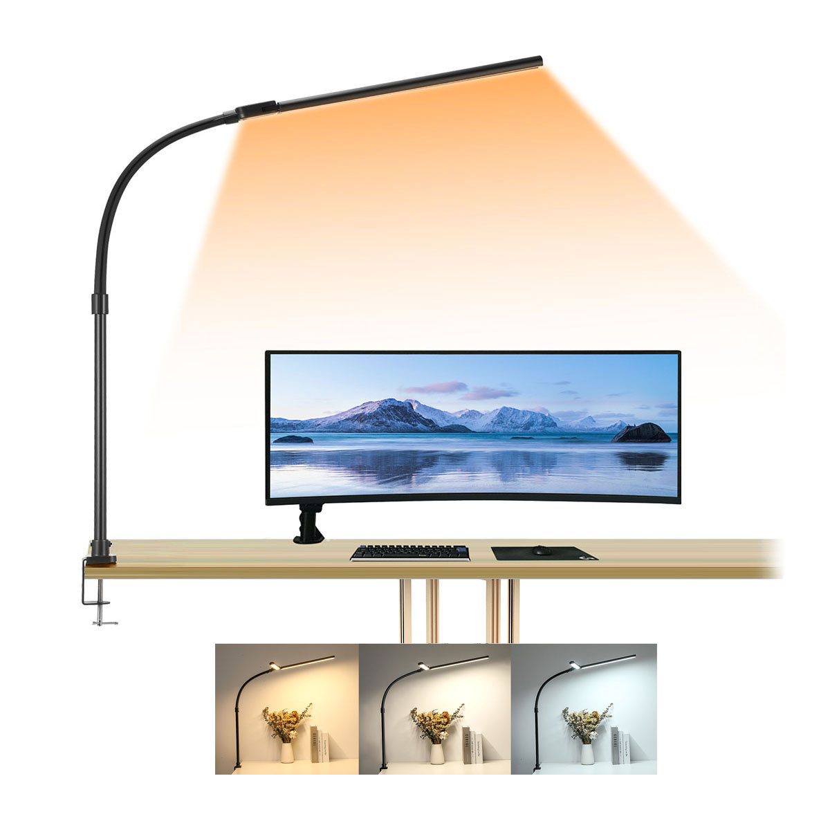 LETGOSPT Schreibtischlampe 24W Doppelkopf LED Schreibtischlampe, günstig online kaufen