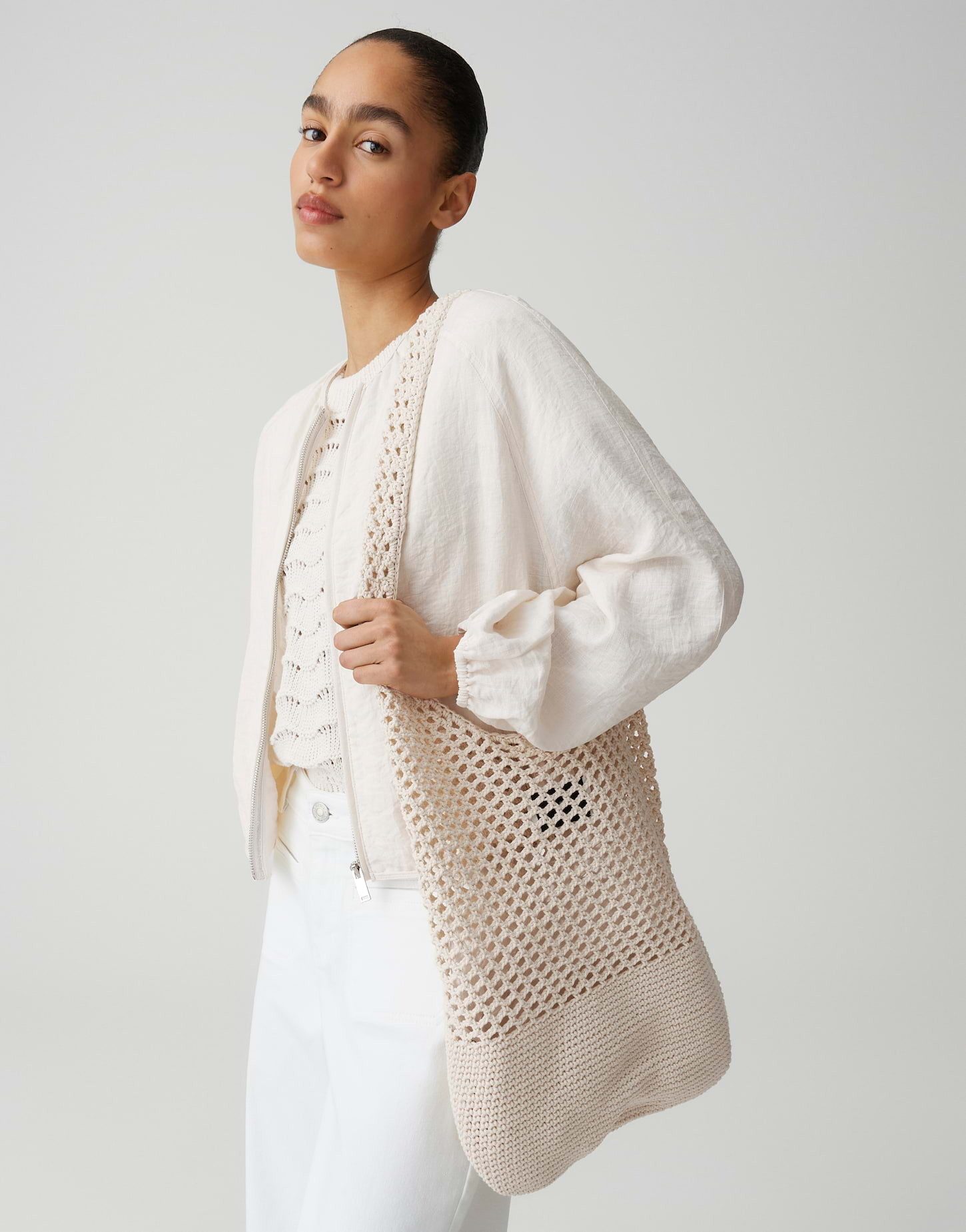 OPUS Shopper Aperle bag aus Webware mit Lochstrukur, breiter Träger, fester Griff, Casual – ideal für Alltag und moderne Lo