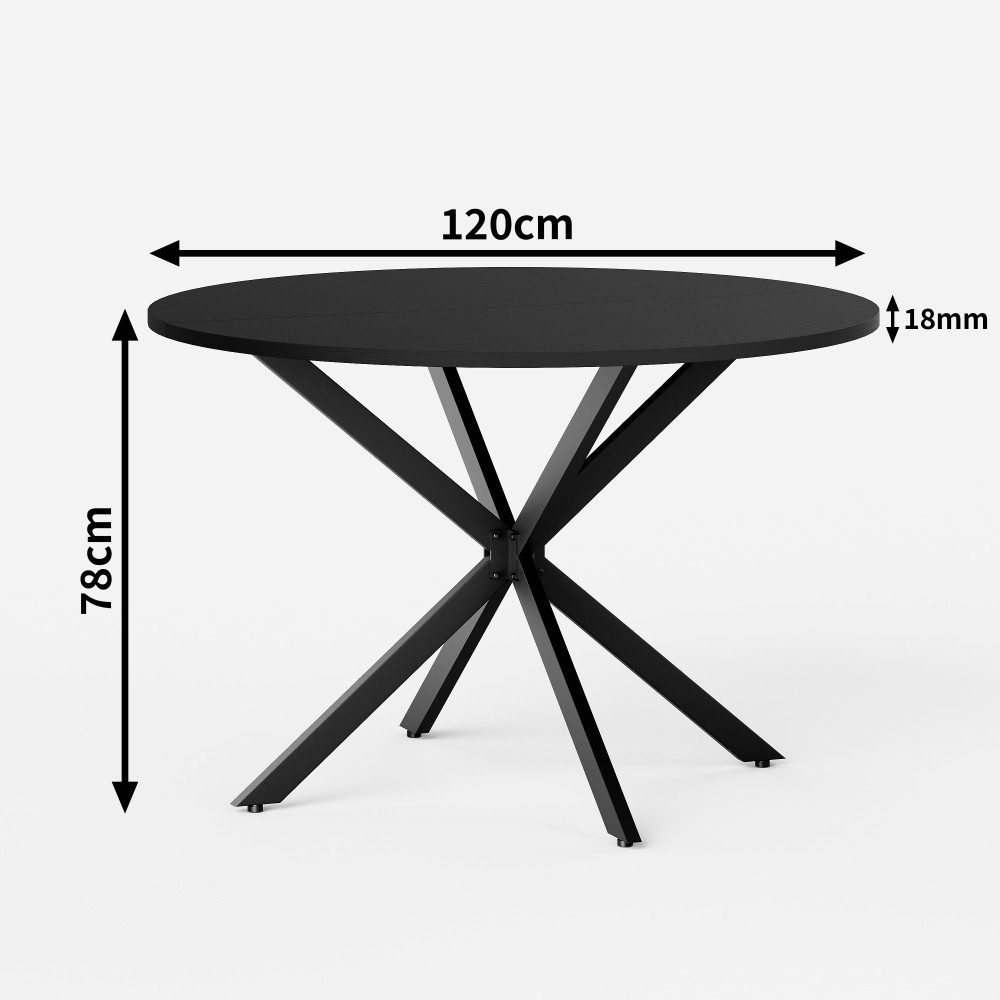 BBWL Esstisch Industrialstil Ø120 cm mit X-Metallfüßen, großer Küchentisch, Runder Esstisch für 4–6 Personen Wohnzimmer