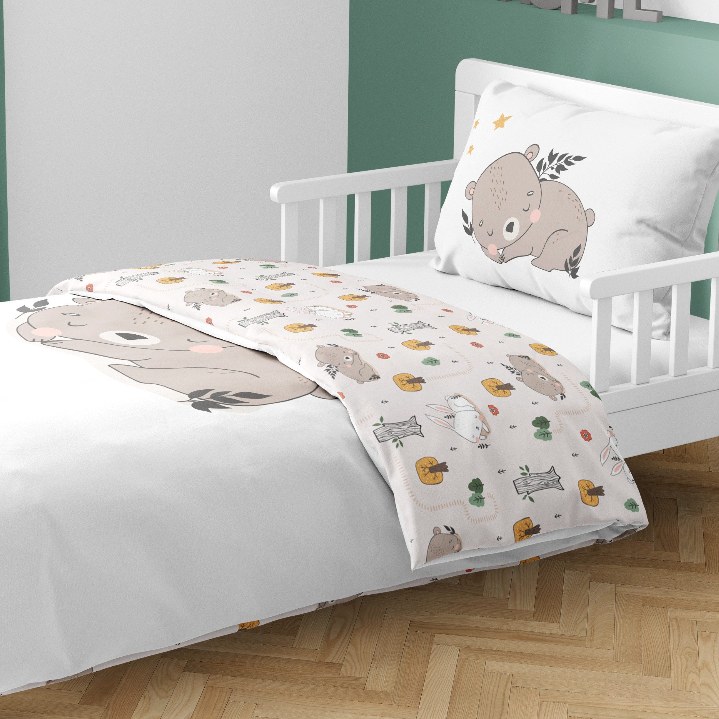 MTOnlinehandel Babybettwäsche Little Dreamer Schlummerbär, 100% Baumwolle, 2 teilig, Sterne • Wolken • Dream Big