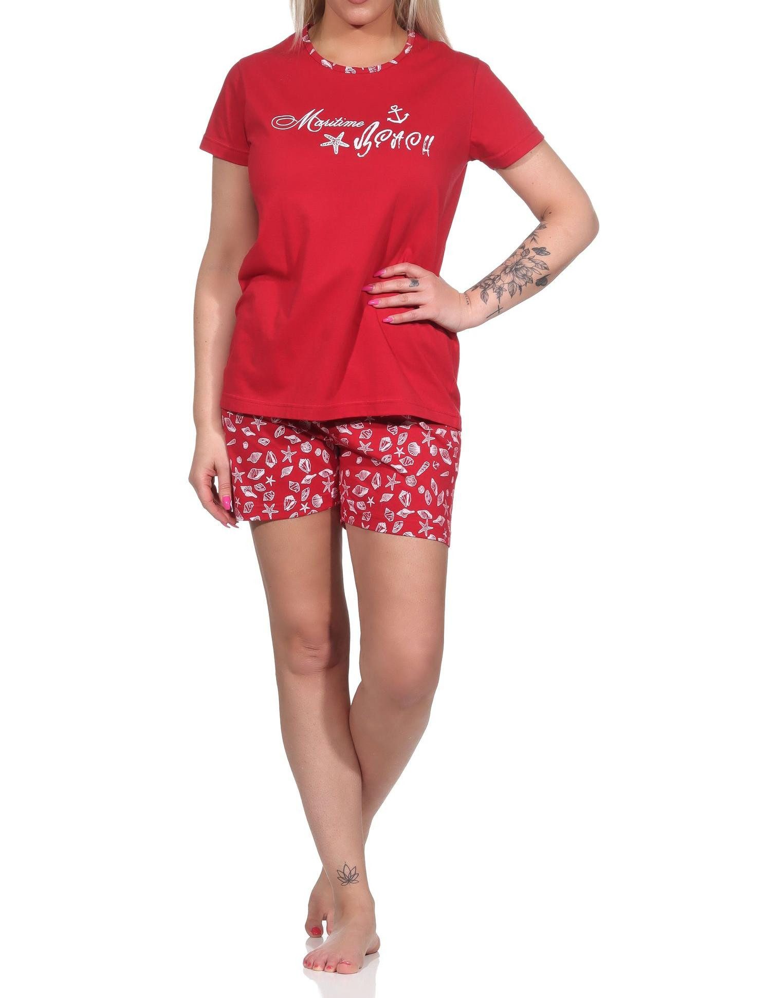 Normann Pyjama Damen Shorty kurzarm Pyjama in maritimer Optik - 122 10 753