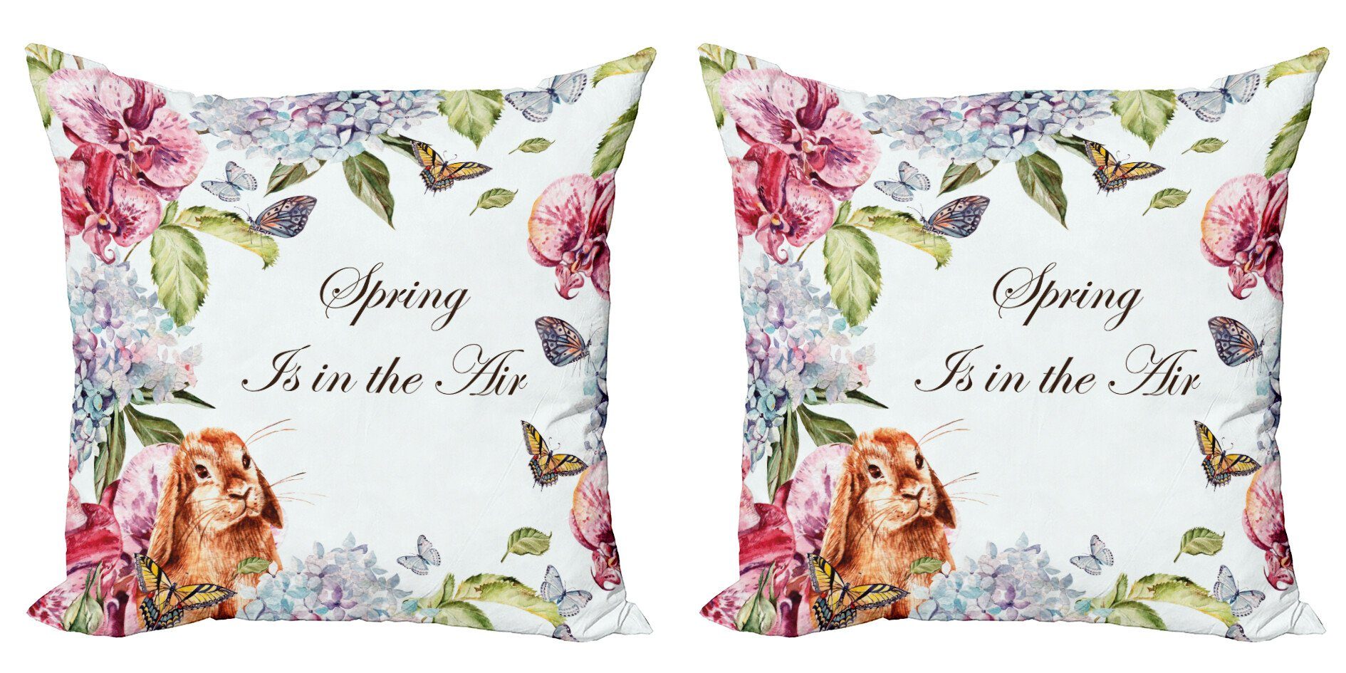 Kissenbezüge Modern Digitaldruck, Abakuhaus Stück), Accent Natur (2 Kaninchen Orchideen-Blumen Doppelseitiger