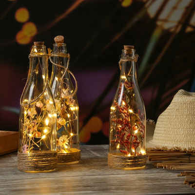 MARELIDA LED Dekolicht LED Flasche mit Trockenblumen beleuchtet Leuchtflasche H: 24cm, LED Classic, warmweiß (2100K bis 3000K)