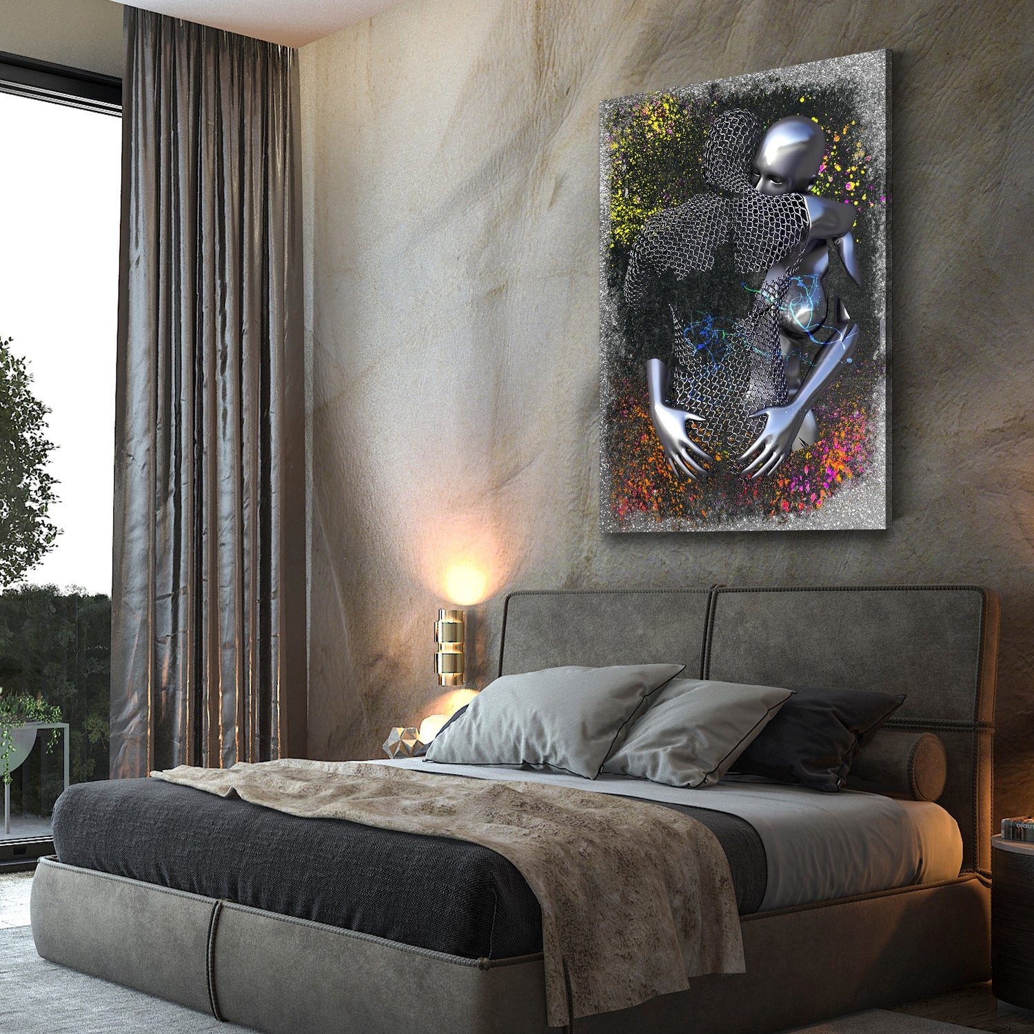 Artedinoi Leinwandbild 2 Figuren Pop Art Metallic Körperkunst Leinwandbild Wandbild Abstract, Zwei Figuren in Metallic