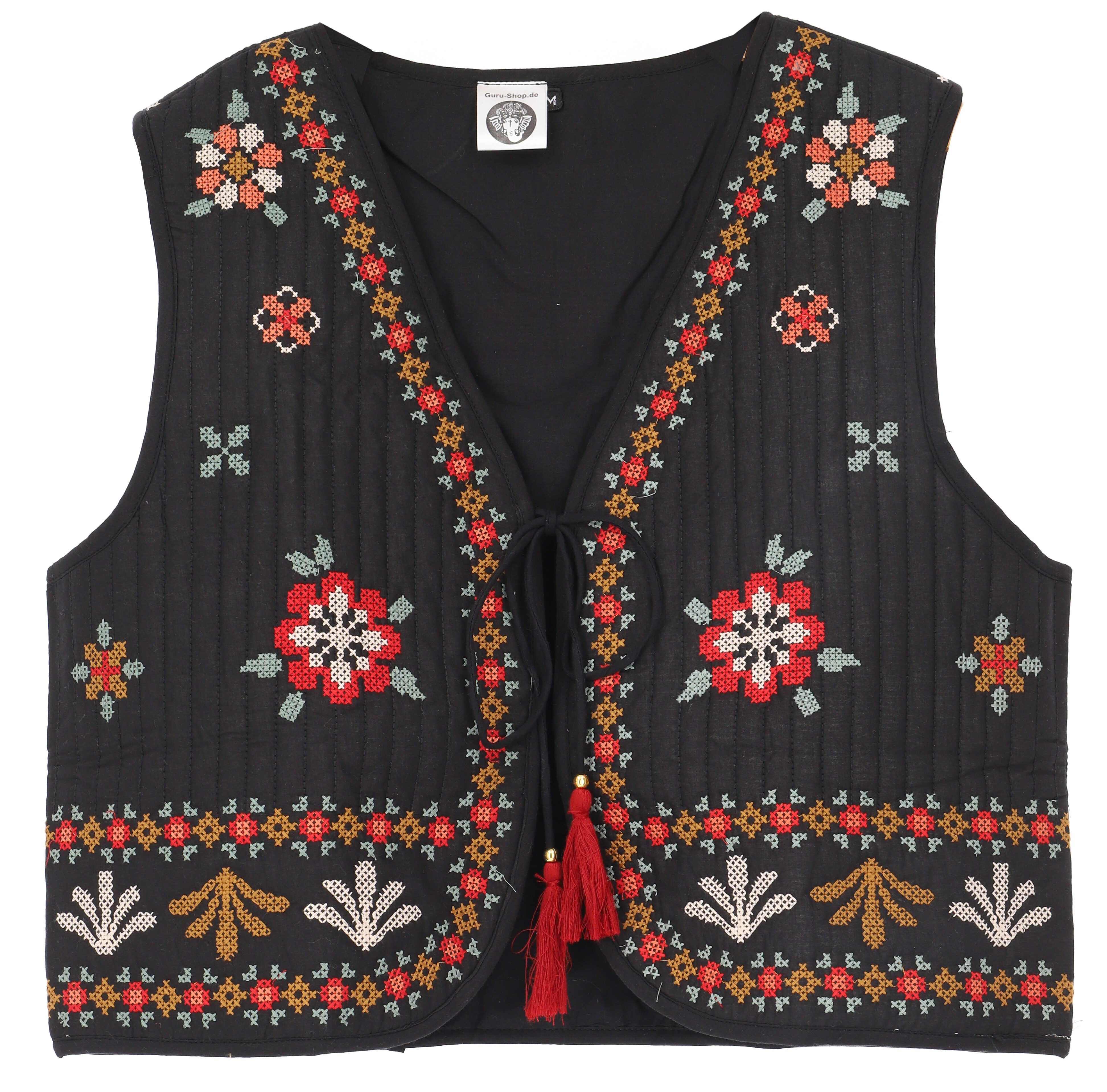 Guru-Shop Langjacke Vintage Boho Steppweste, Folklore Weste - schwarz alternative Bekleidung