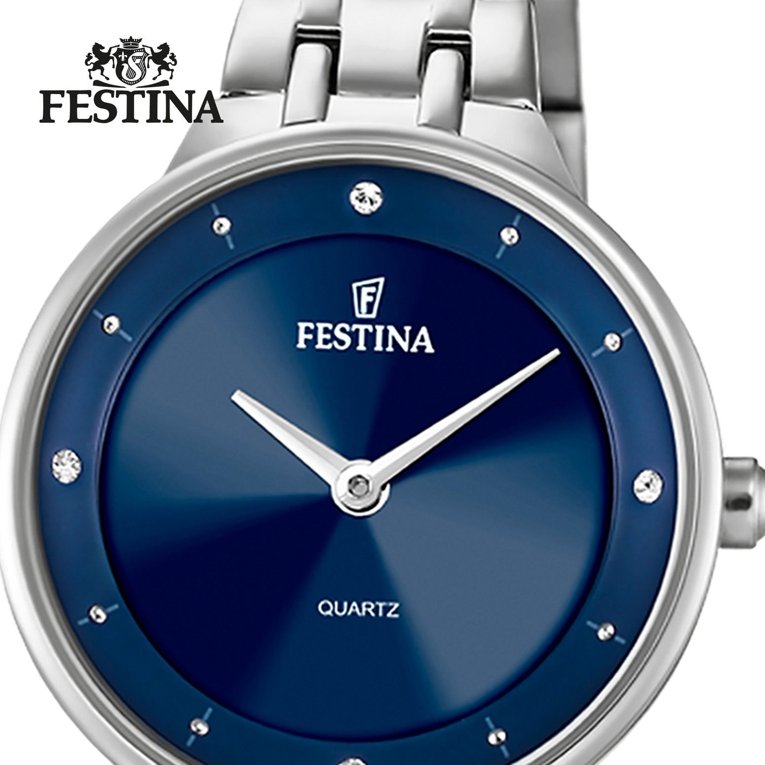 Festina Quarzuhr Festina Damenuhr Mademoiselle, (Analoguhr), Damen Armbanduhr rund, Edelstahlarmband silber, Fashion