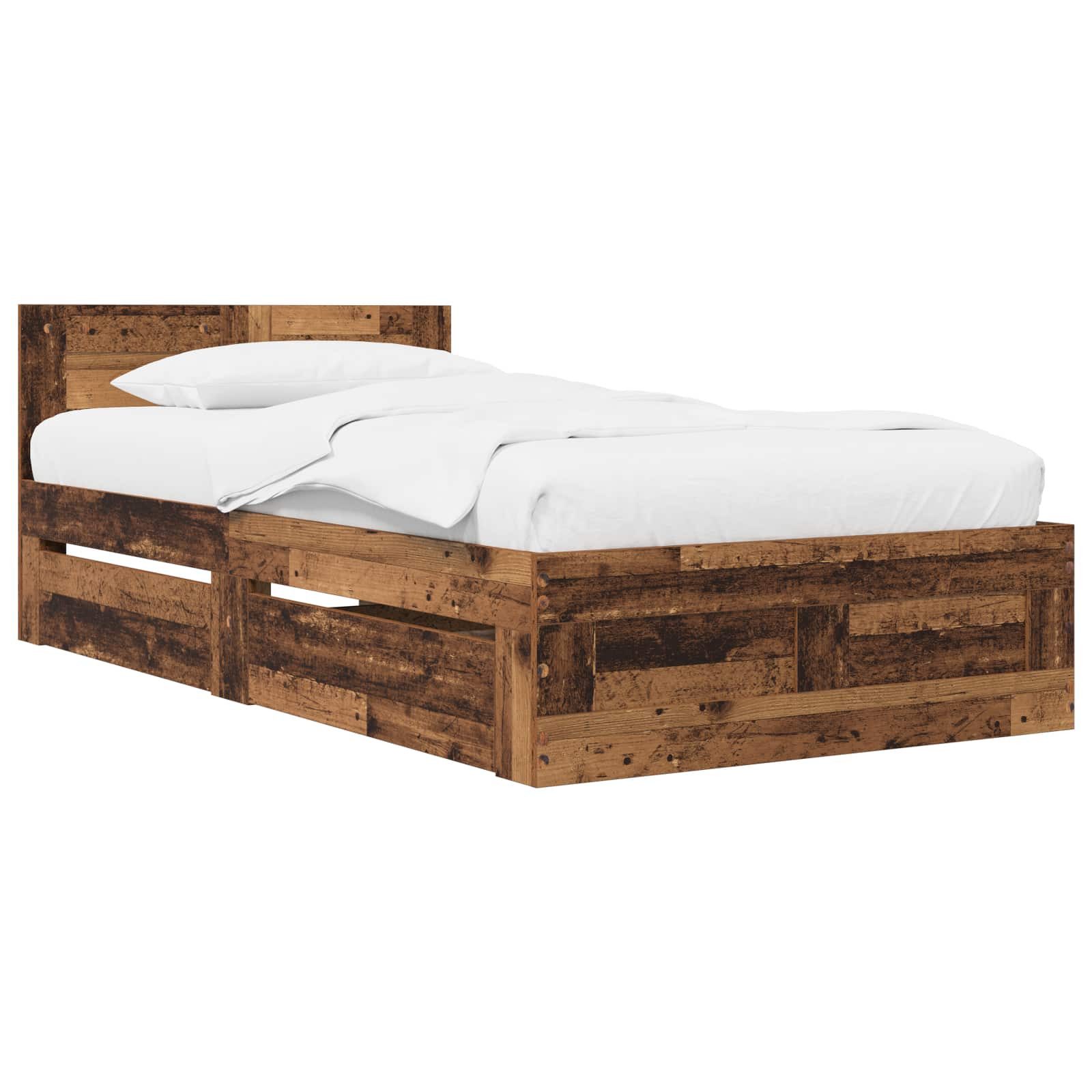 vidaXL Bett Bettrahmen mit Schubladen 2 stk. Altholz Holzwerkstoff (2-tlg)
