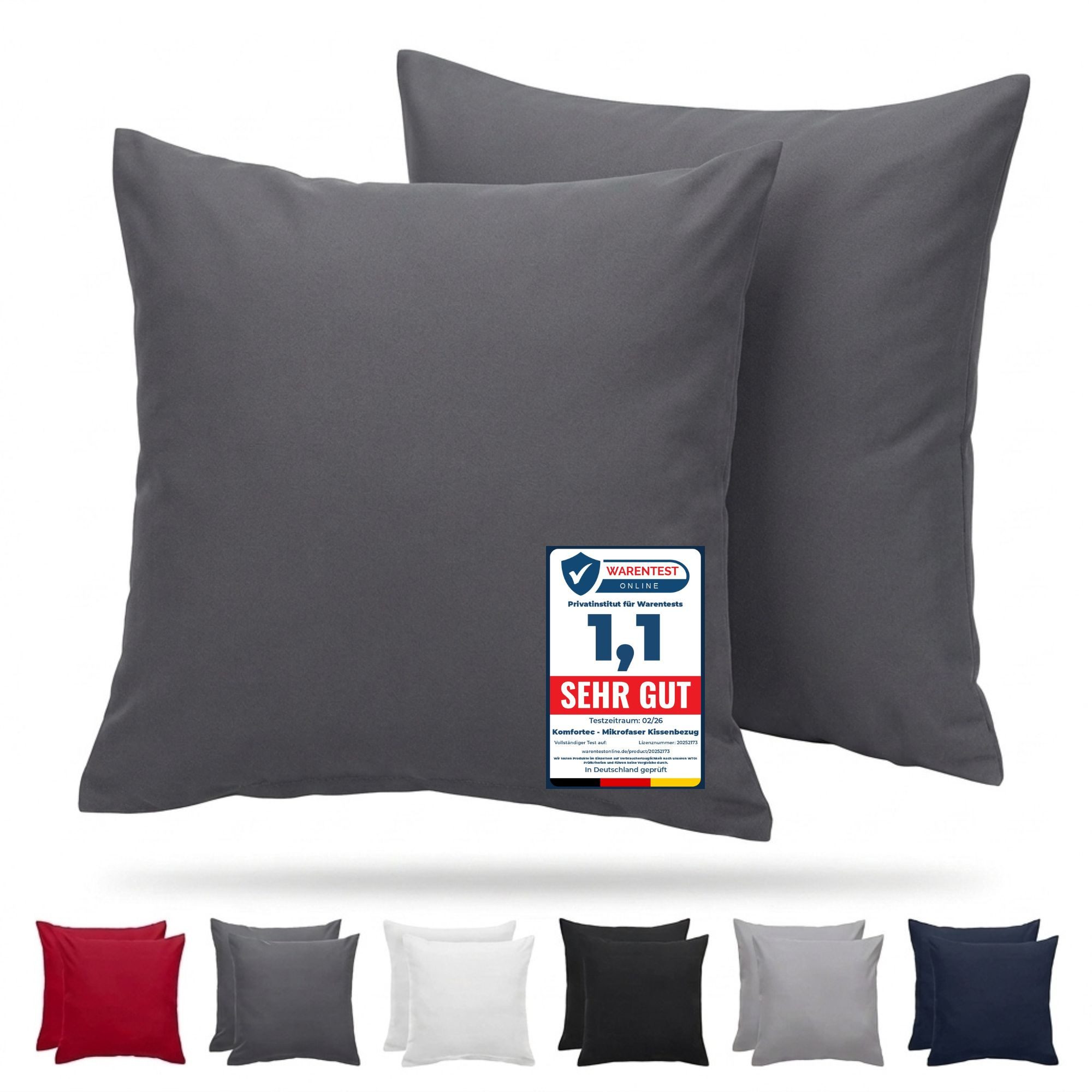 Komfortec Kissenbezug Premium Kopfkissenbezug, gebürstet 100% Mikrofaser 90g/m², (2 Stück), 40x40 cm mit Reißverschluss, Superweiches Kissenhülle Set