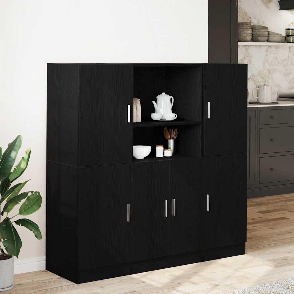 vidaXL Regal 3-tlg. Küchenschrank-Set Schwarz Holzwerkstoff, günstig online kaufen