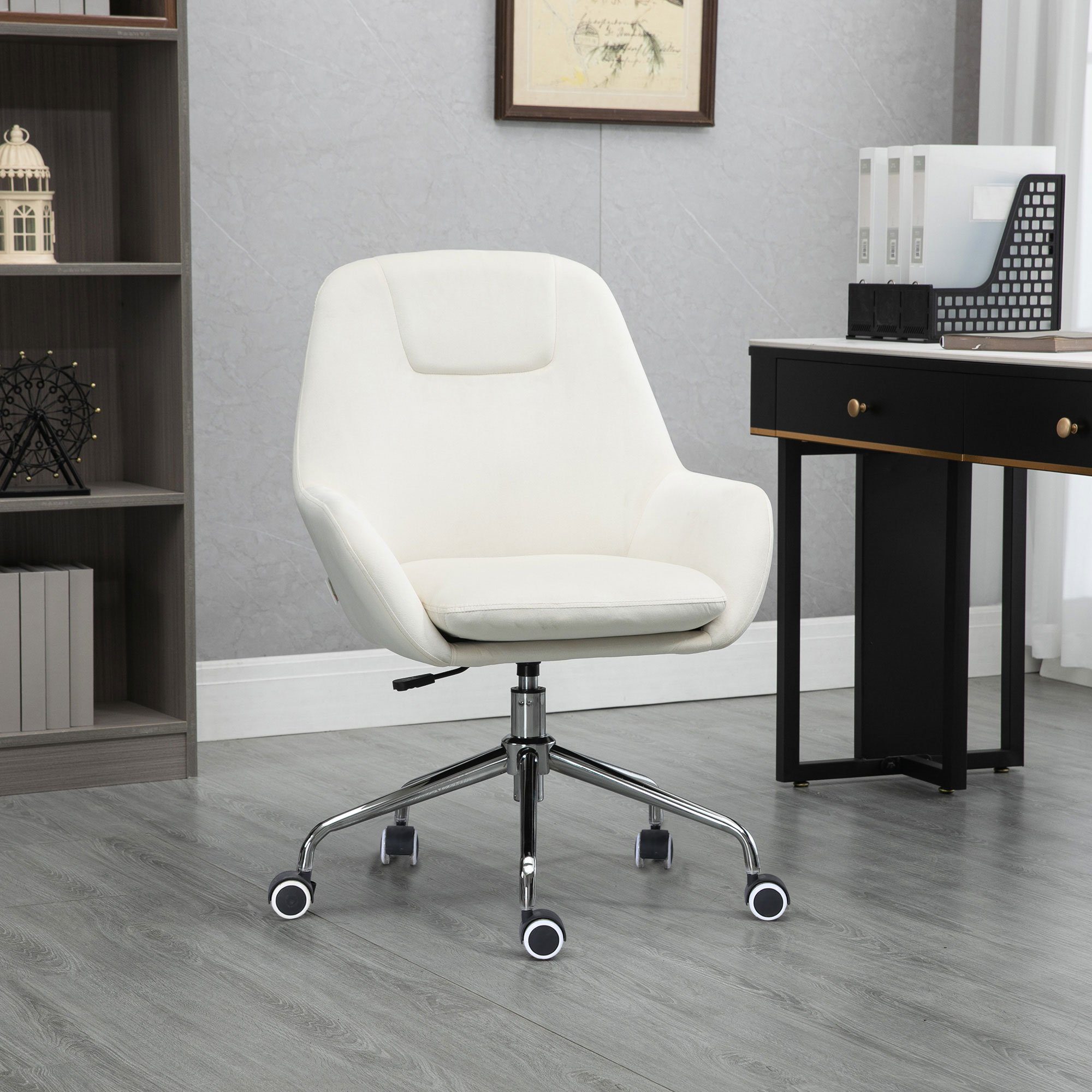 Schreibtischstuhl im Samt-Optik Vinsetto Bürostuhl mit Bürostuhl höhenverstellbar Cremeweiß Retrodesign, 1 St), (Arbeitsstuhl,
