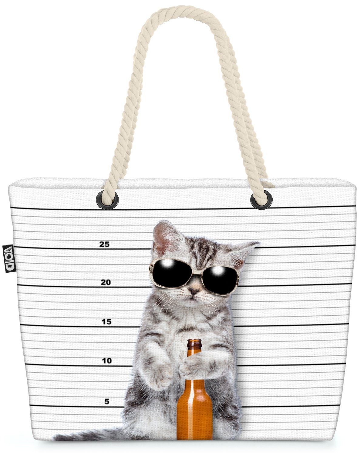 VOID Strandtasche (1-tlg), Coole Katze Sonnenbrille katze haustier tier kätzchen bier alkohol al
