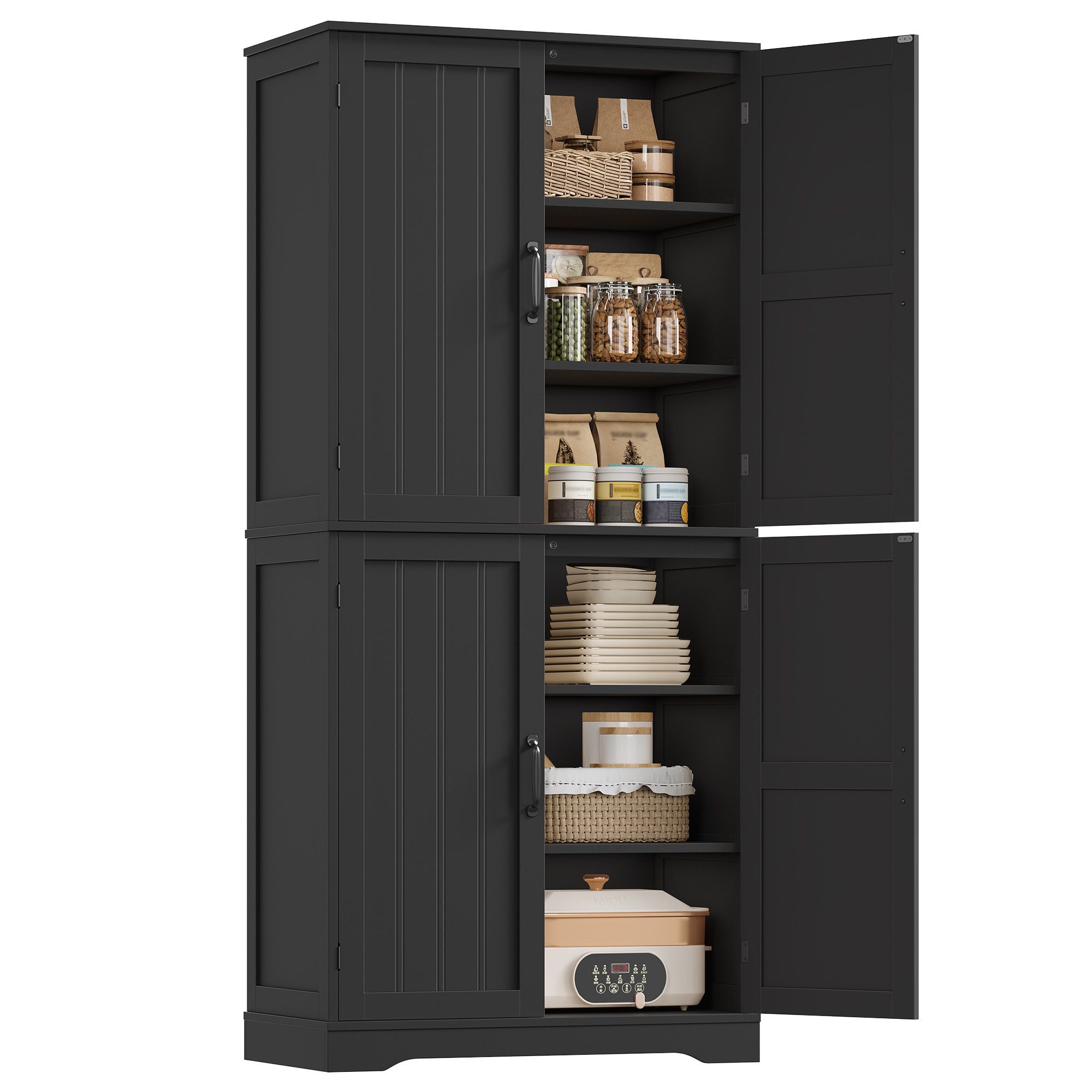 HOMECHO Küchenbuffet 180cm Küchenschrank mit 4 Türen Weiß Buffetschrank für Wohnzimmer Küche 180×80×40 cm