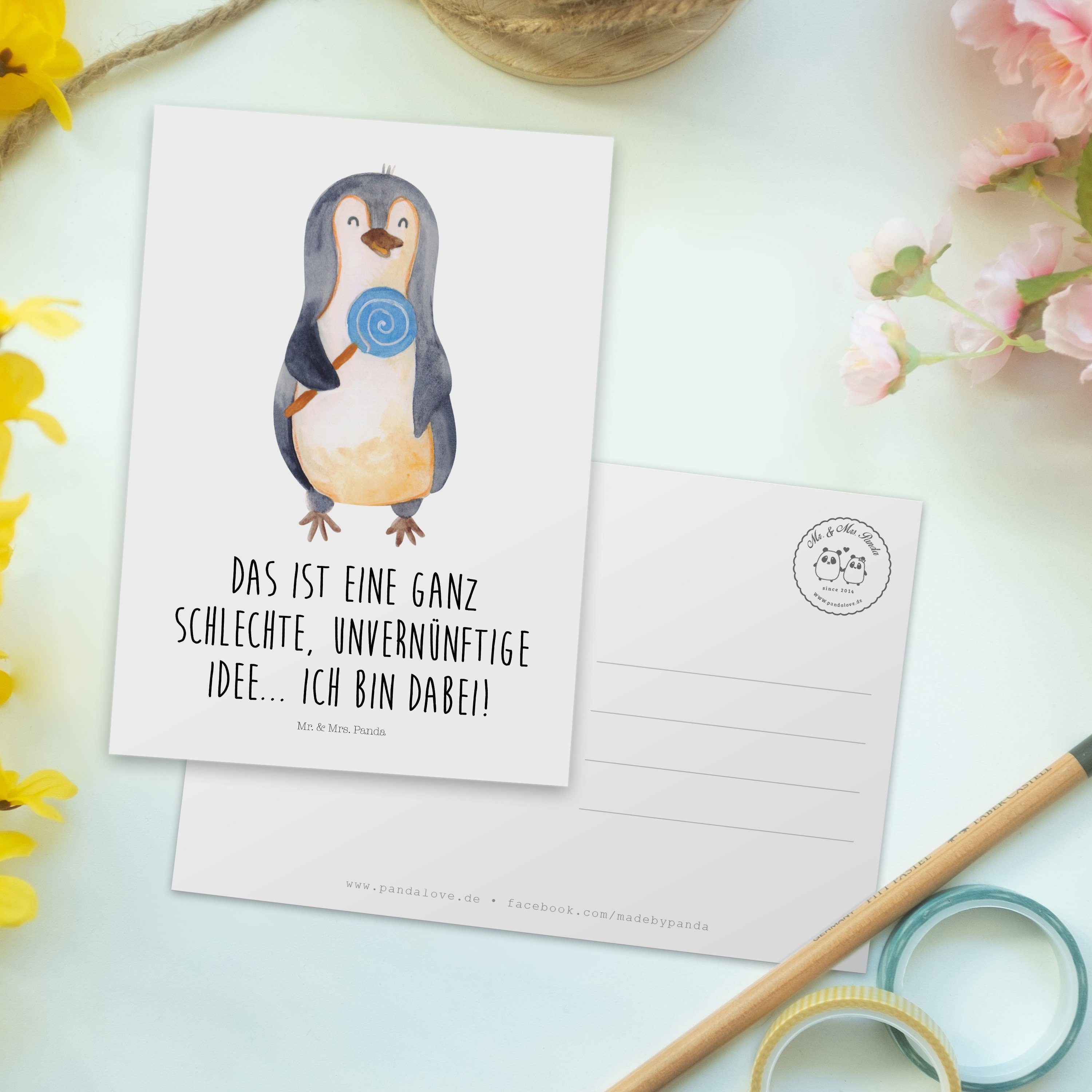 Mrs. - - Lolli Rebell niedlich, & Geburtstagskarte, Geschenk, Weiß Panda Mr. Pinguin Postkarte
