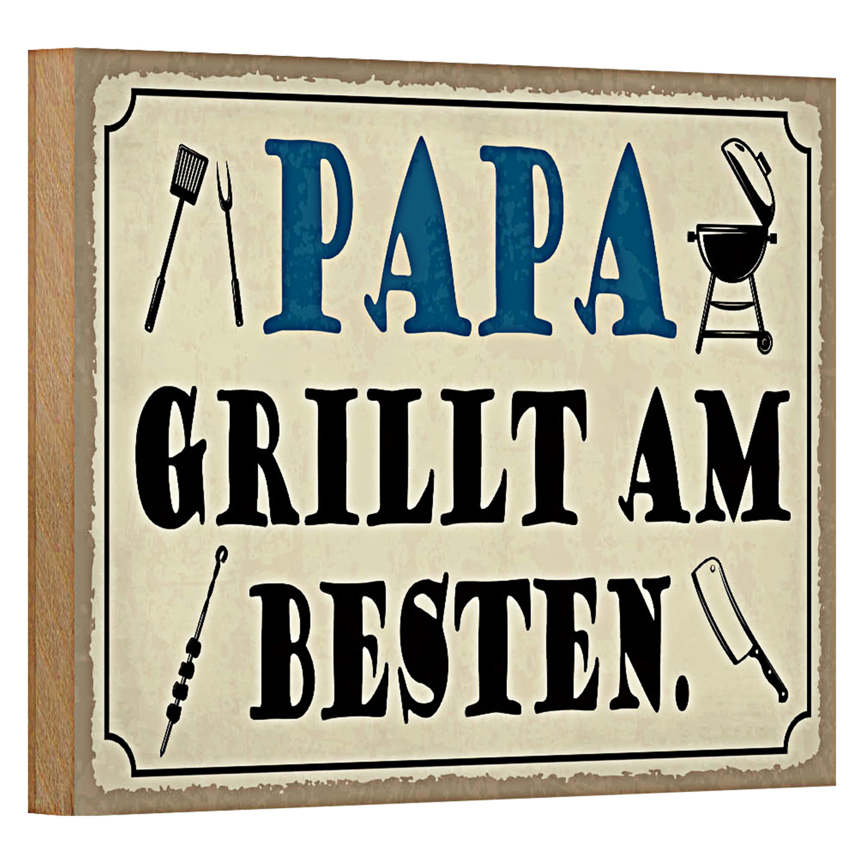 Roomando Holzbild Spruch 18x12cm Papa grillt am besten
