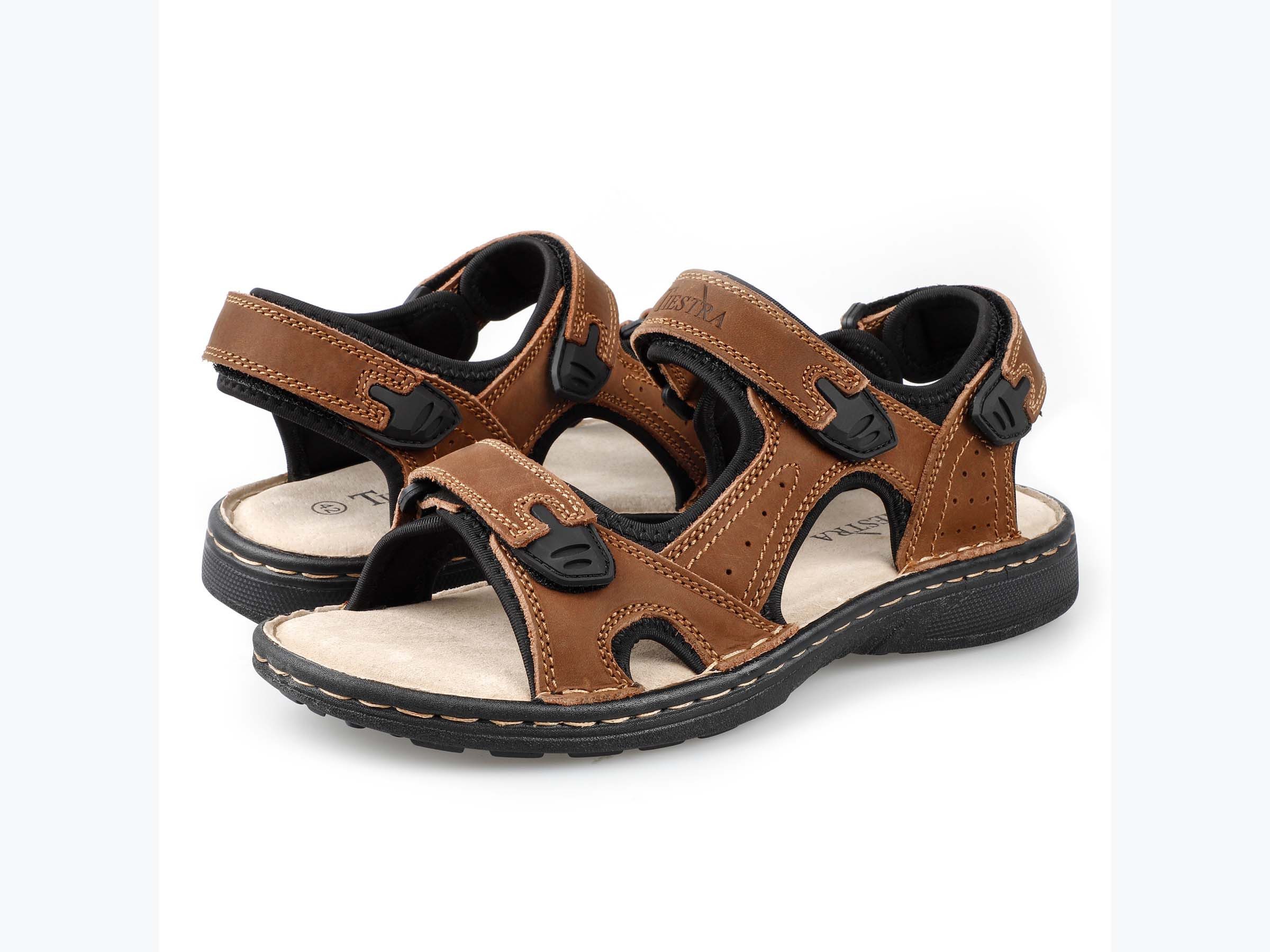 TIESTRA Herren Ledersandale Weite Passform Wanderschuhe Sport Outdoor Sandale Bequeme weiche Sommer Strandschuhe EU42-46