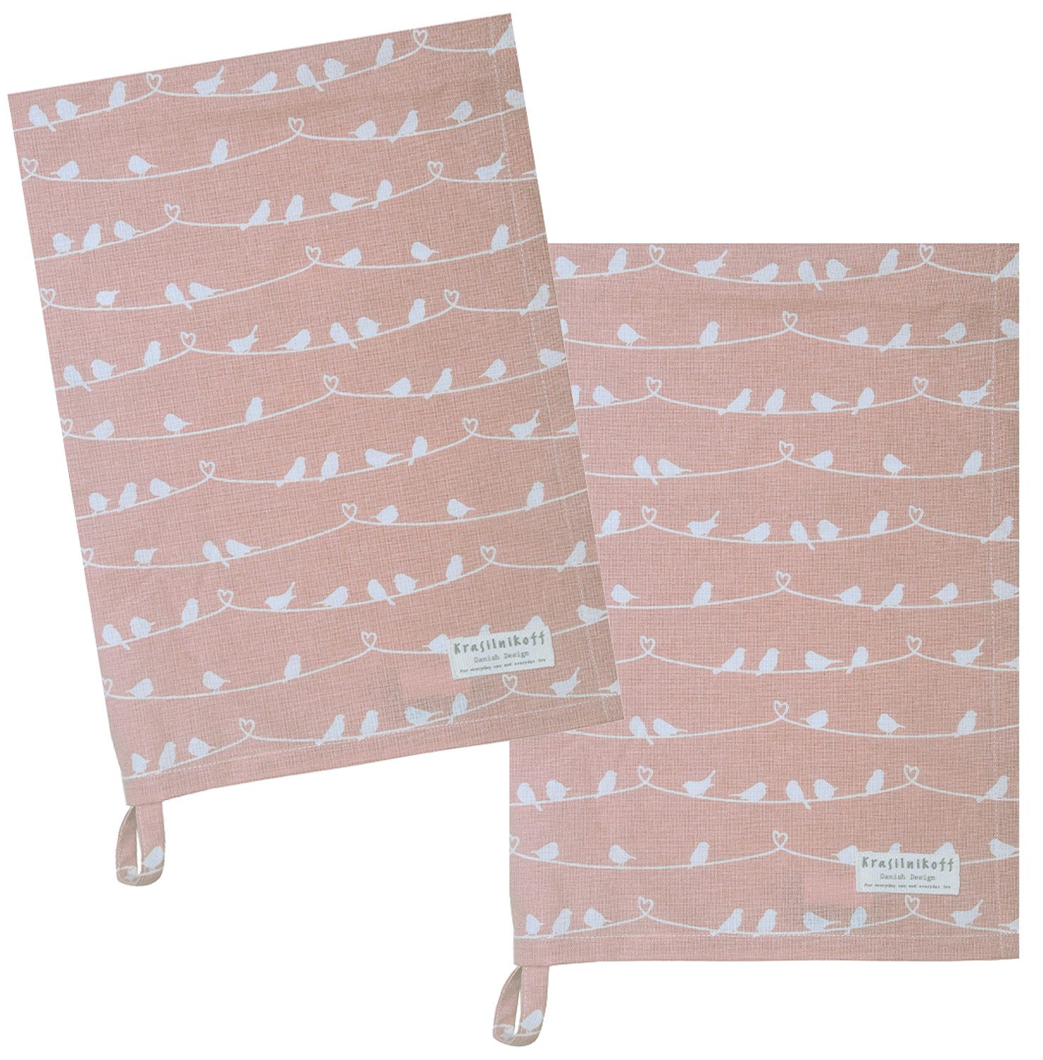 Krasilnikoff Geschirrtuch Birds on wire, (2-tlg., 2-teilig), Geschirrtücher ca.50x70cm Baumwolle
