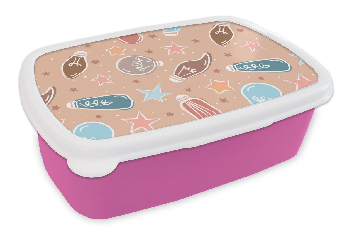 MuchoWow Lunchbox Karikatur - Pastell - Lampe, Kunststoff, (2-tlg), Brotbox für Erwachsene, Brotdose Kinder, Snackbox, Mädchen, Kunststoff rosa