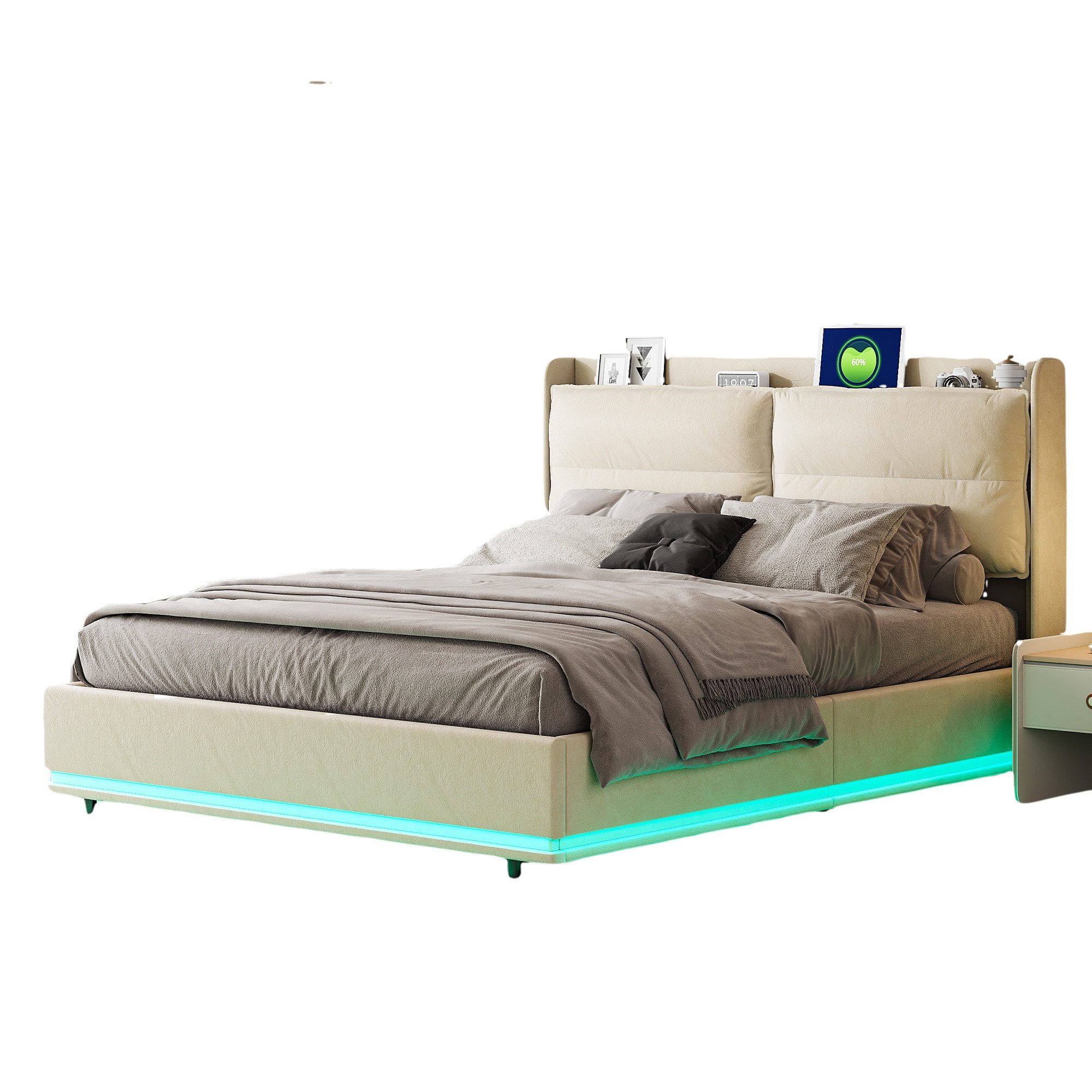 FUROKOY Stauraumbett Polsterbett Doppelbett mit LED-Beleuchtung günstig online kaufen