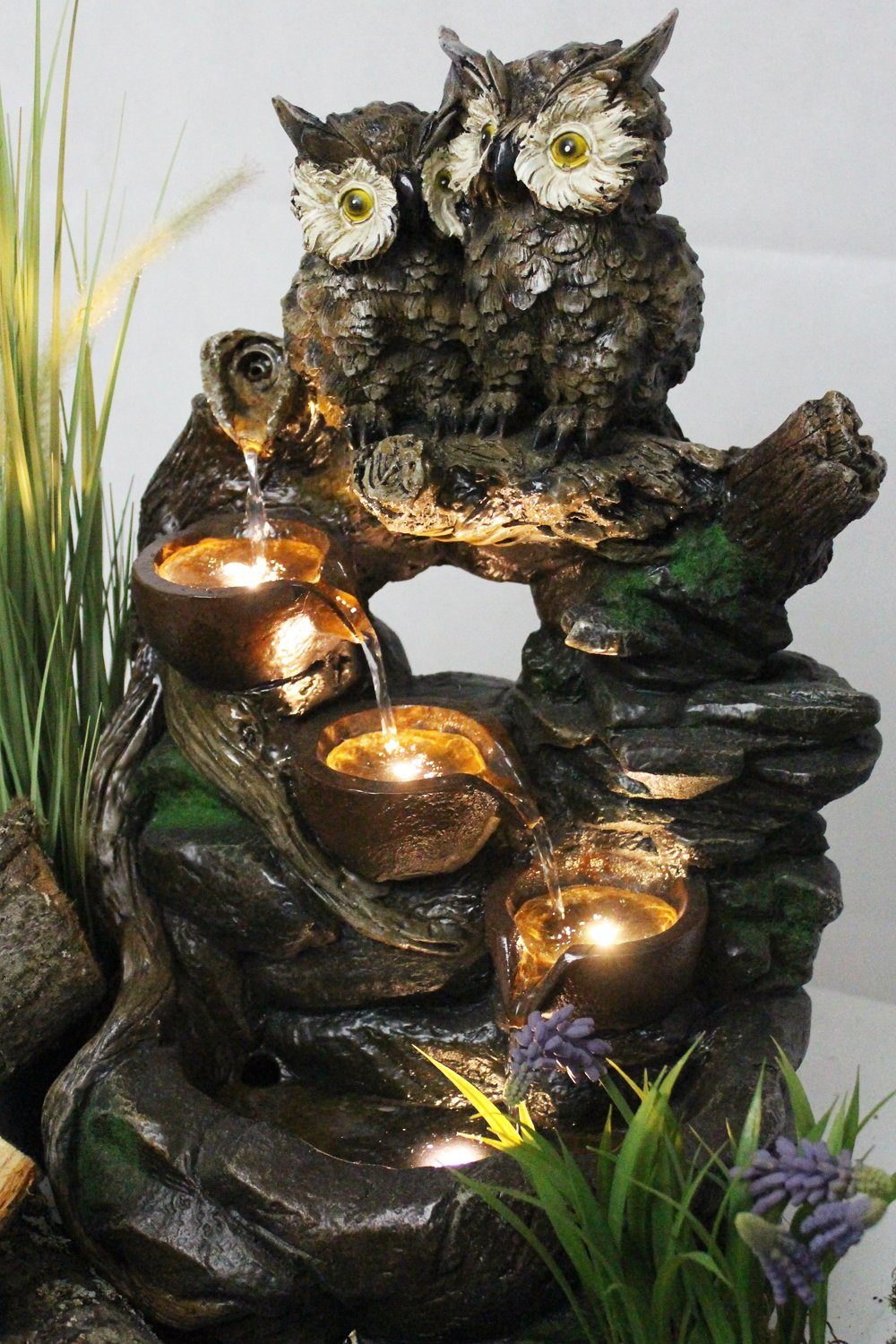 Arnusa Gartenbrunnen Springbrunnen Eule mit LED günstig online kaufen