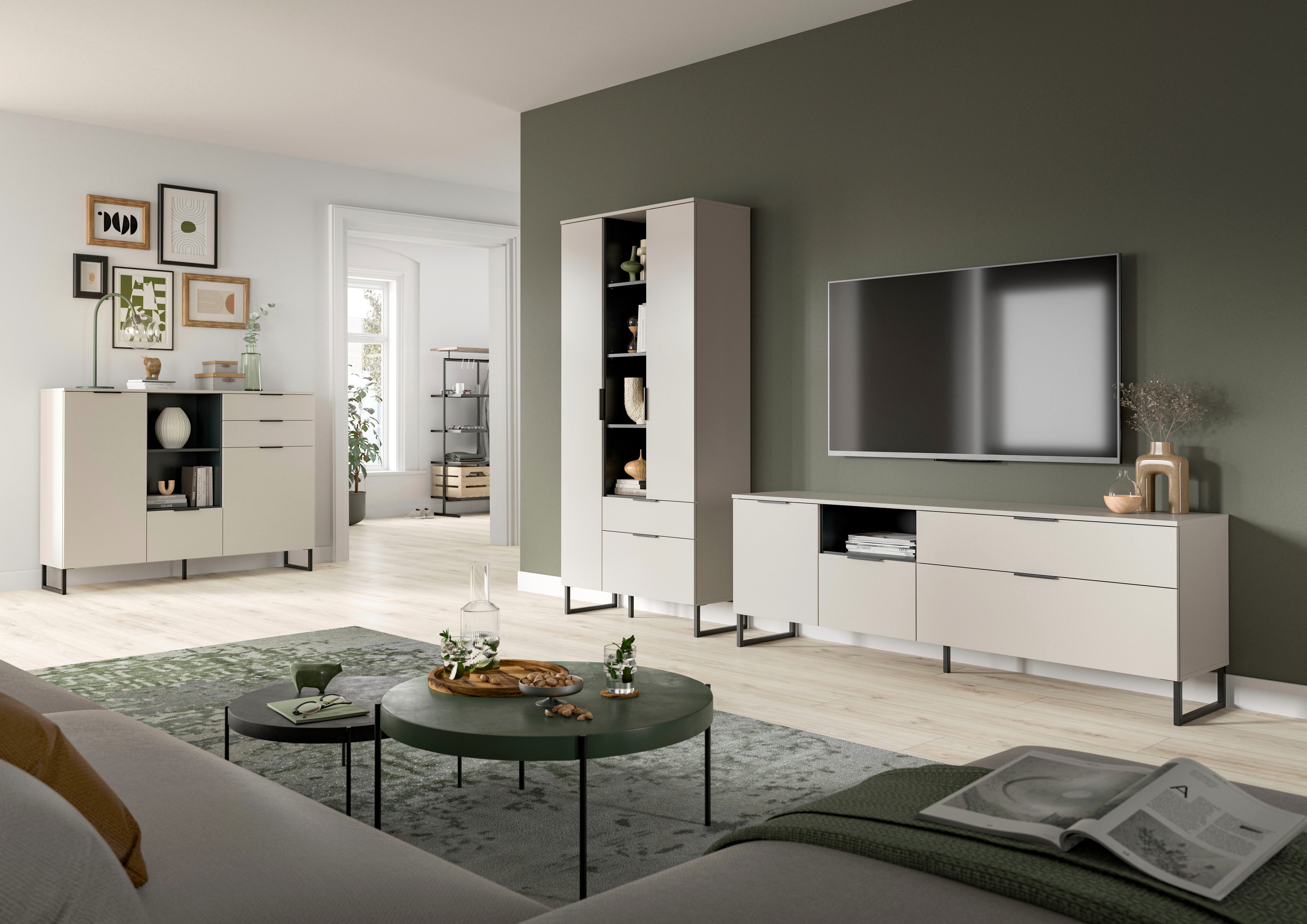 Home affaire Mehrzweckschrank ADIO, Höhe 192 cm, 2 Türen, 1 Schubkasten, 1 Klappe, mit Metall-Kufen (1-St) Schrank, Wohnzimmerschrank, Hochschrank, Stauraumschr – Bild 5 von 5