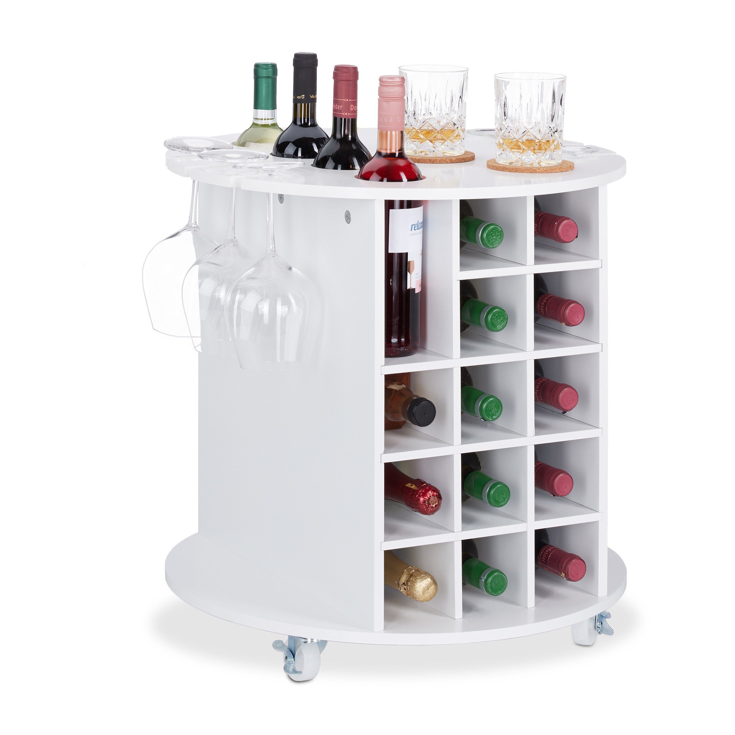 relaxdays Weinregal Weißes Weinregal auf Rollen günstig online kaufen