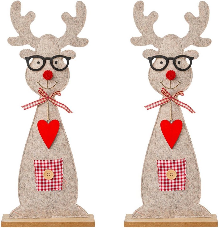 Creativ deco Weihnachtsfigur Weihnachtsdeko (Set, 2 St), Hirsch aus Filz  mit niedlicher Brille