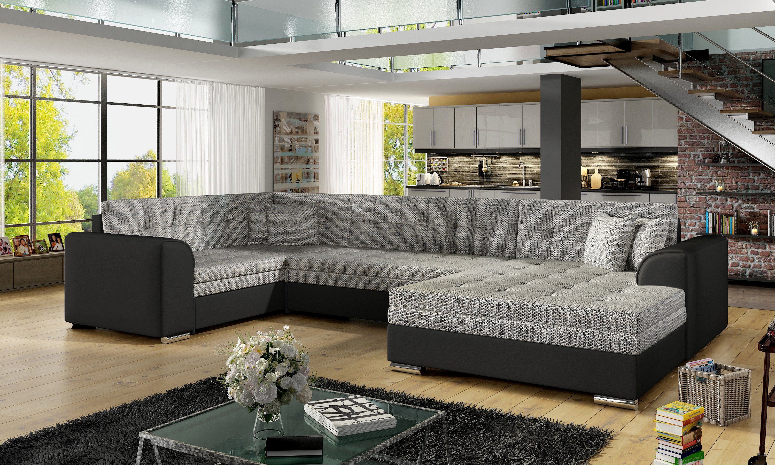 Möbel für Dich Ecksofa Ecksofa Damario in U Form, mit Schlaffunktion
