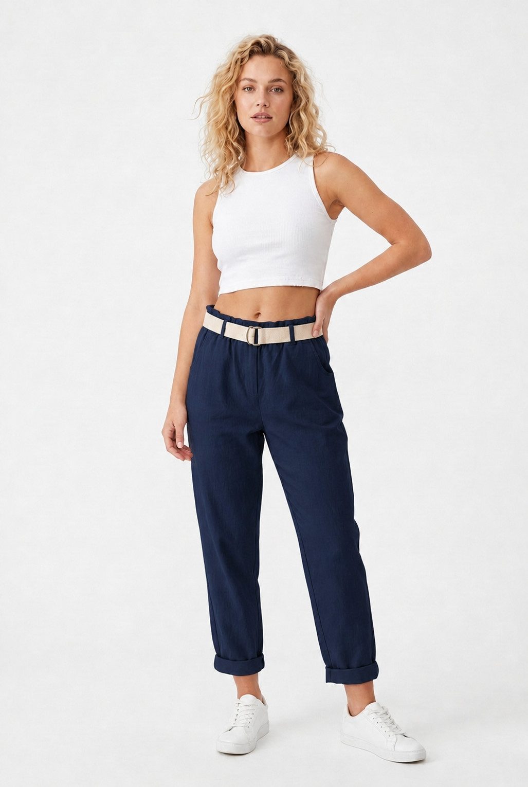 Kendindza Collection Stretch-Hose Damen Chino Hose Stretch mit Gürtel Stoffhose Damen elegant Loose Fit Weiches Material - Loose Fit - weiter geschnitten - Gürt – Bild 3 von 5
