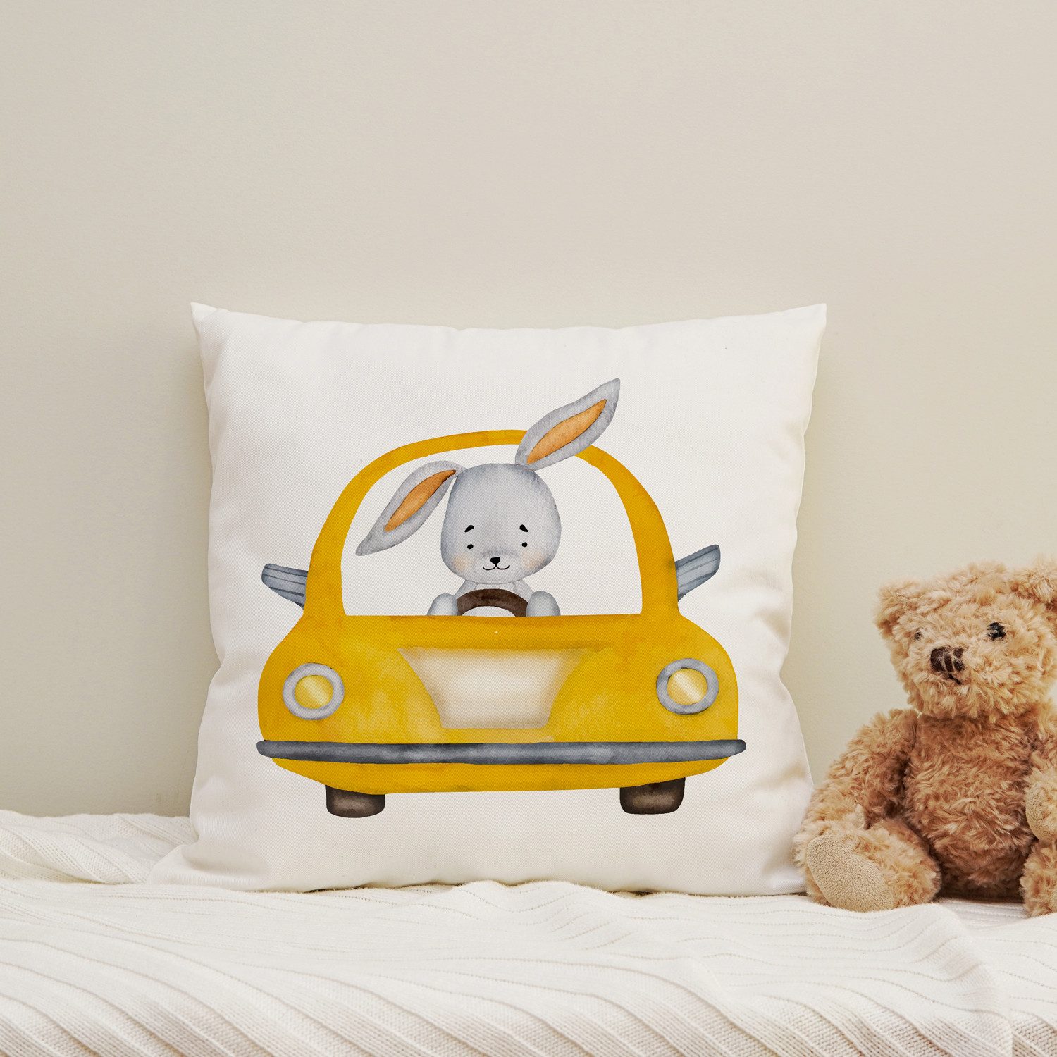 queence Декоративные подушки Hase im Taxi, Подушкиhülle mit HD Premium Druck, geruchsneutral, 40x40cm