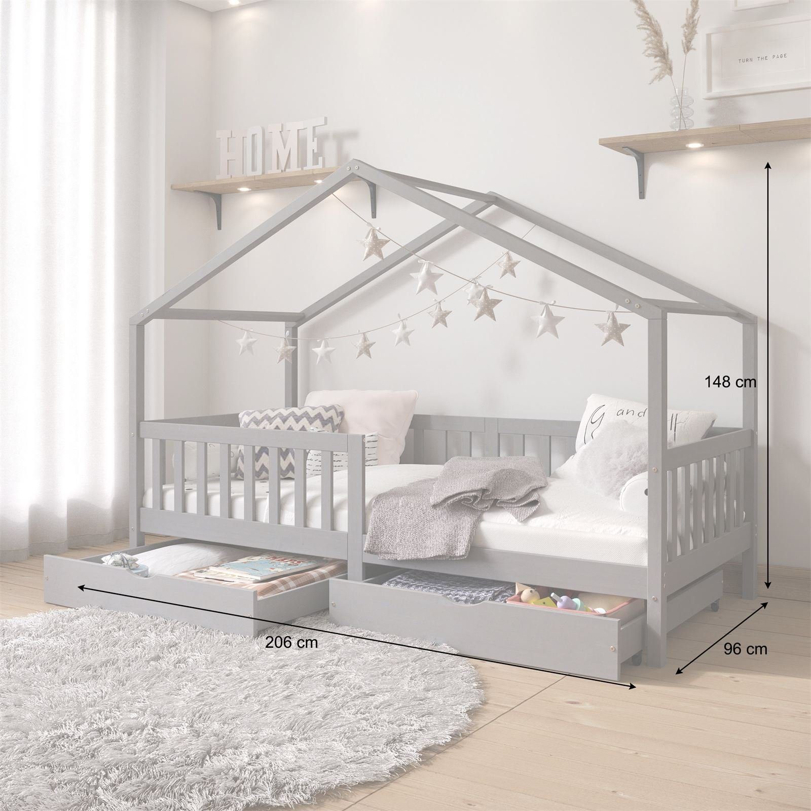 IDIMEX Hausbett ELEA, Hausbett Montessori Bett Kinderbett Tipibett 90 x 200 Kiefer Schublad