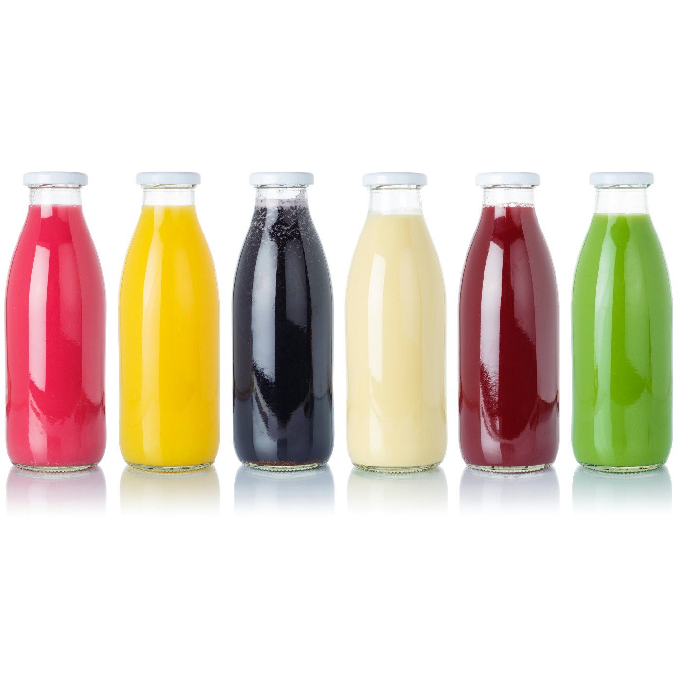 Glas, Saftflaschen 1,0 Set, Flasche mit Große Schraub-Deckel - gouveo Trinkflasche 6er aus ml 1000 silberfarben l