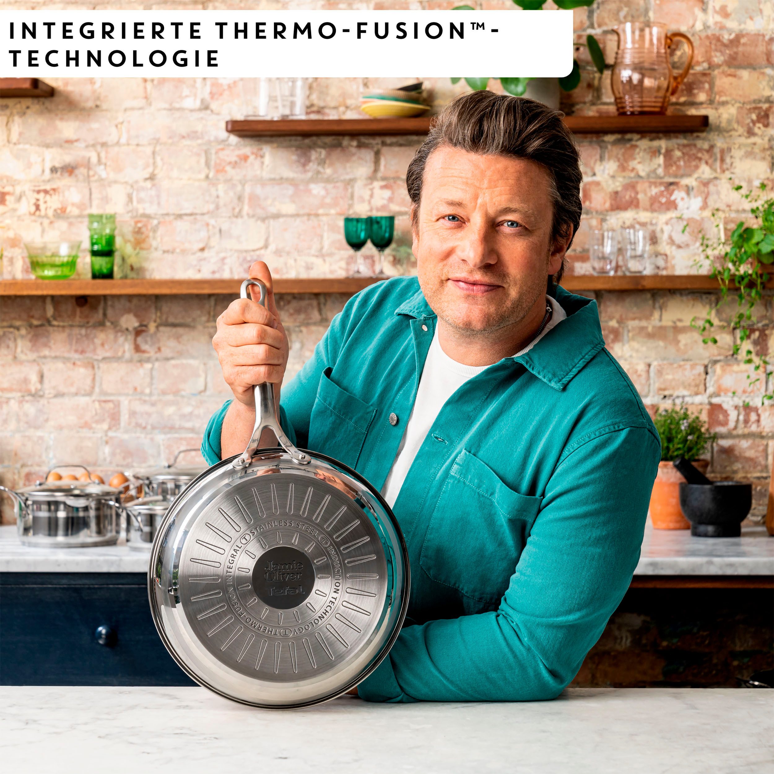 Tefal Bratpfanne Jamie Oliver E31104 Cook Smart, Edelstahl 18/10, unbeschichteter Edelstahl, Thermo-Fusion, induktionsgeeignet