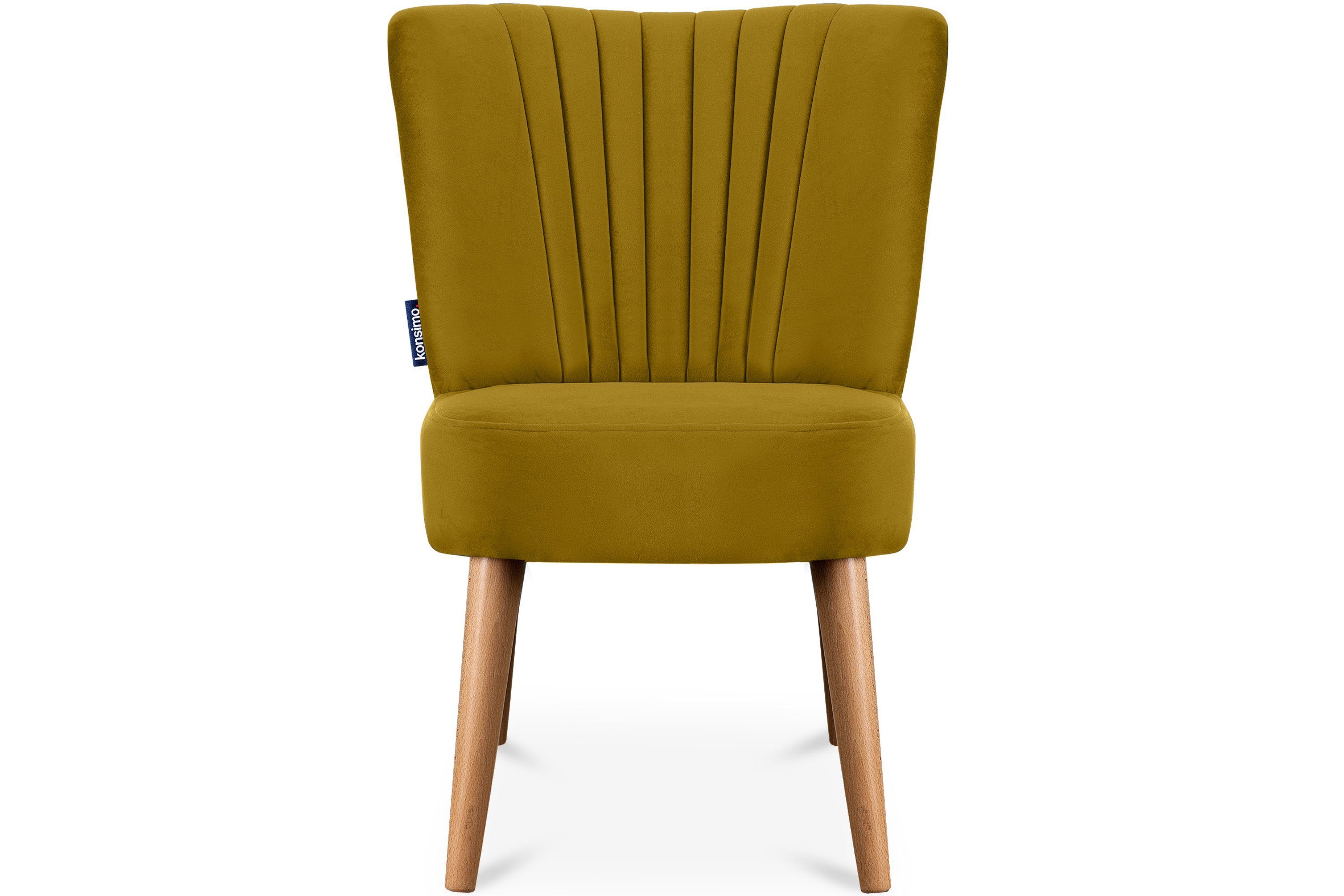 Eiche Konsimo Sessel gebeizter DUCO | Rückenlehne, Buchenholz an der (1-St), Ziernaht Beinen gelb/Eiche Cocktailsessel auf hohen aus gelb