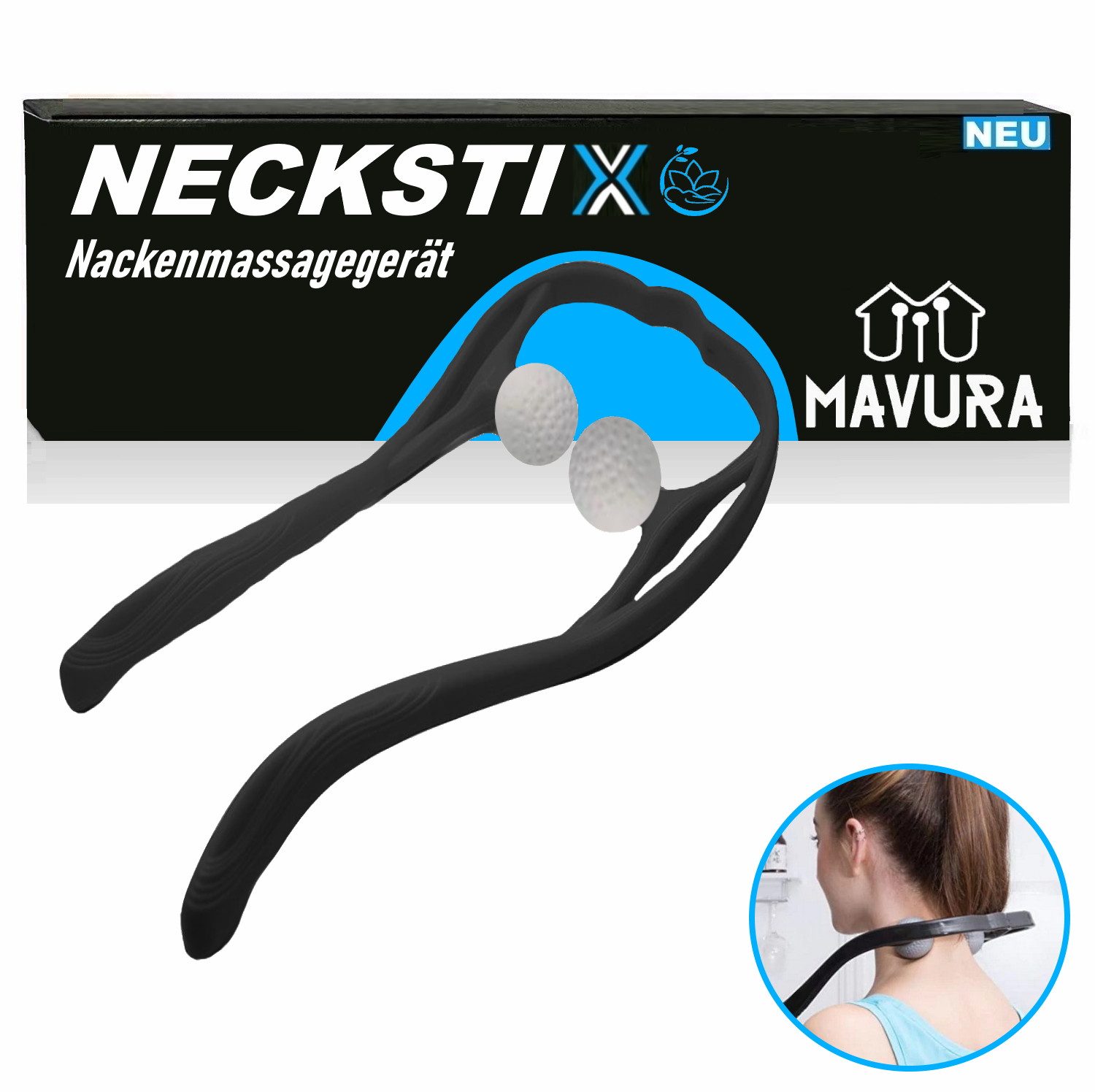 MAVURA Nacken-Massagegerät NECKSTIX Nackenmassagegerät Massagegerät Nacken Selbstmassage, Massage Gerät gegen Verspannungen