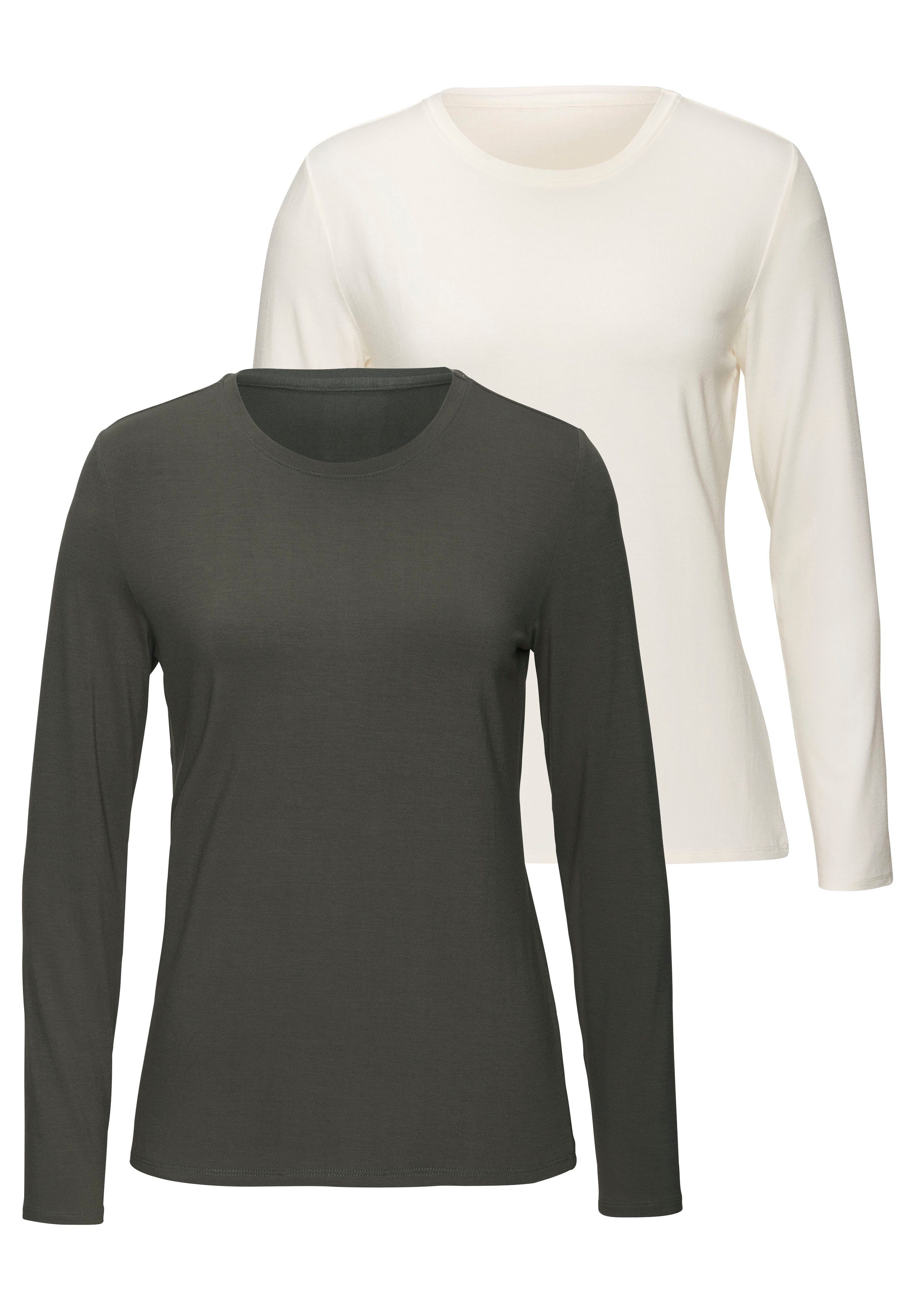 LASCANA Langarmshirt "aus weichem Viskose-Stretch", (2er-Pack) günstig online kaufen