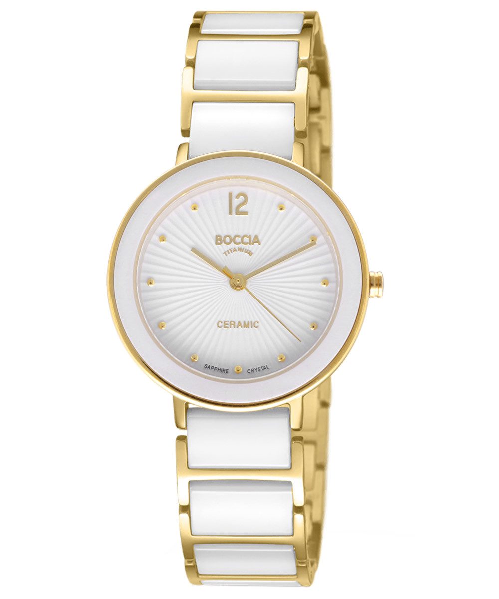 Boccia Quarzuhr Titan Vergoldet/Keramik Weiß günstig online kaufen